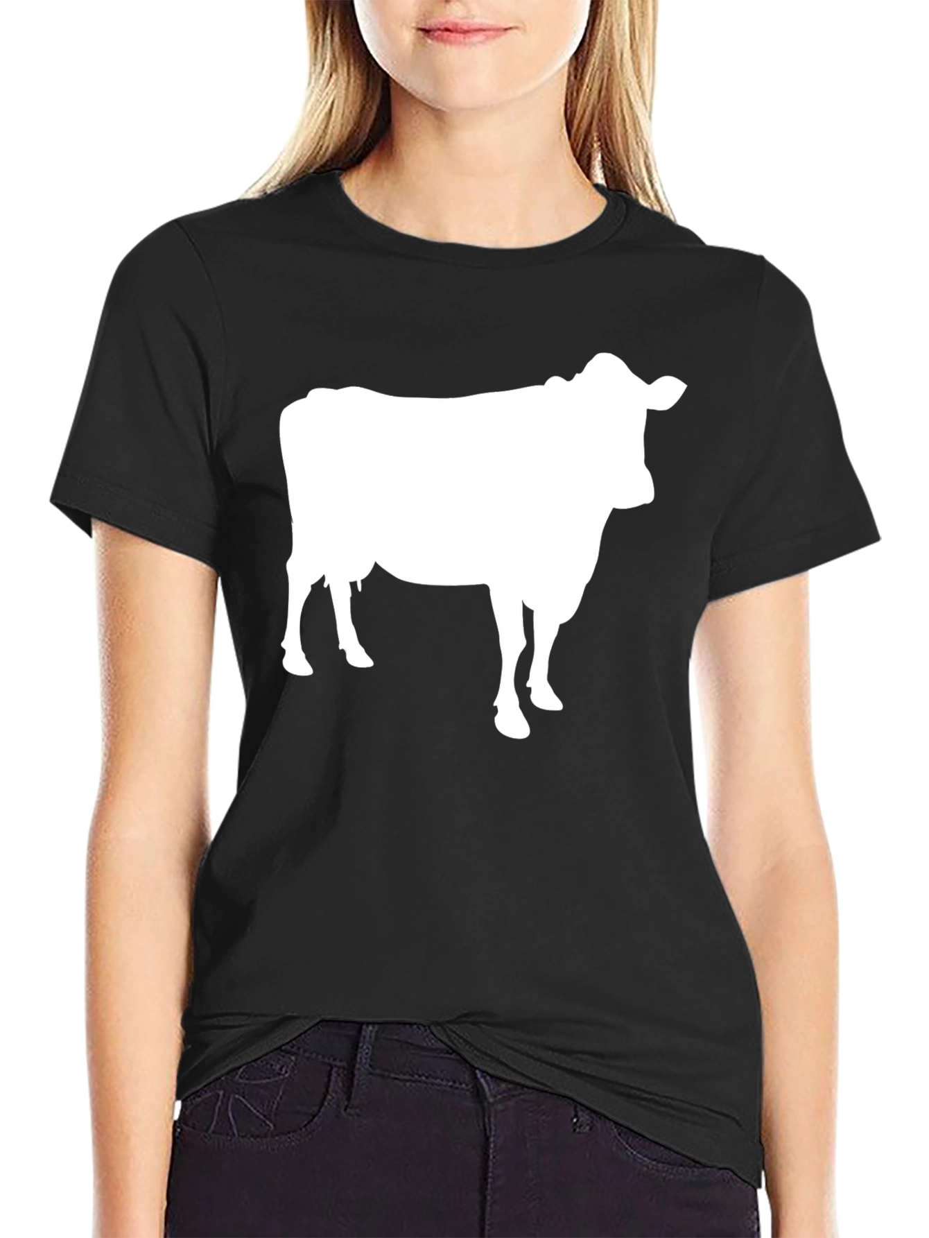 Cow Graphic Tee - Black Cotton T-Shirt