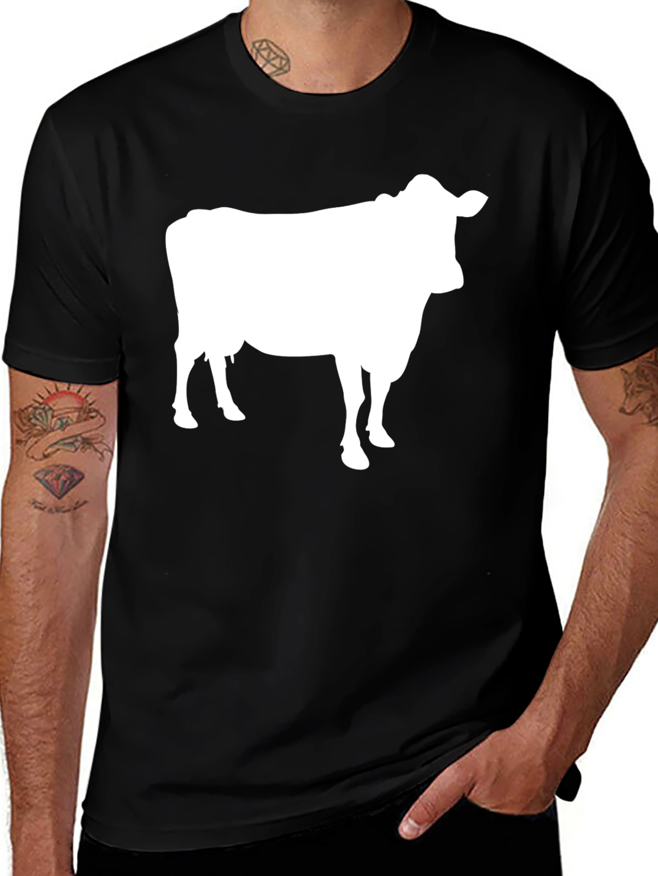 Cow Graphic Tee - Black Cotton T-Shirt