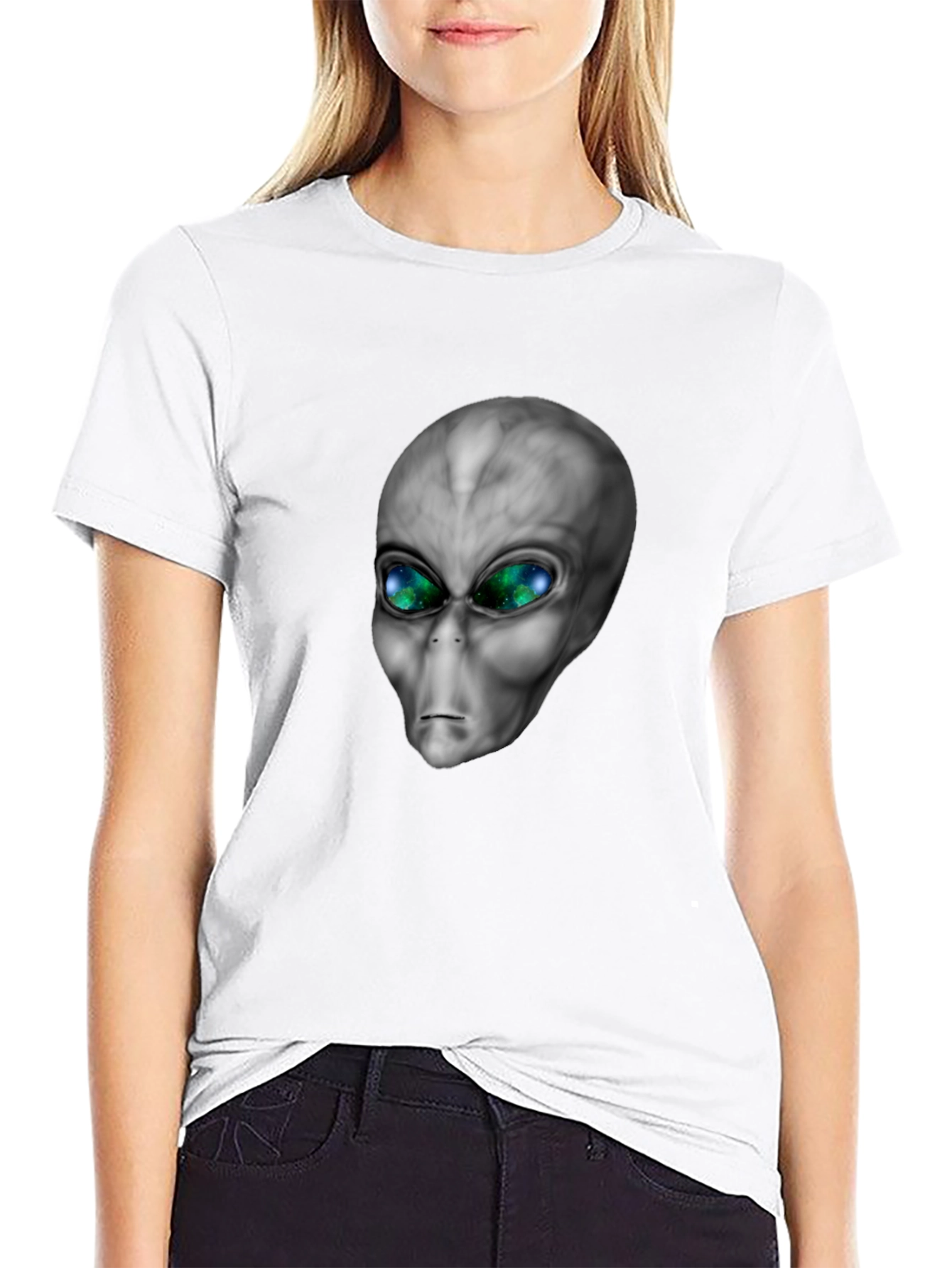 Alien Head Graphic Tee - Black Cotton Blend