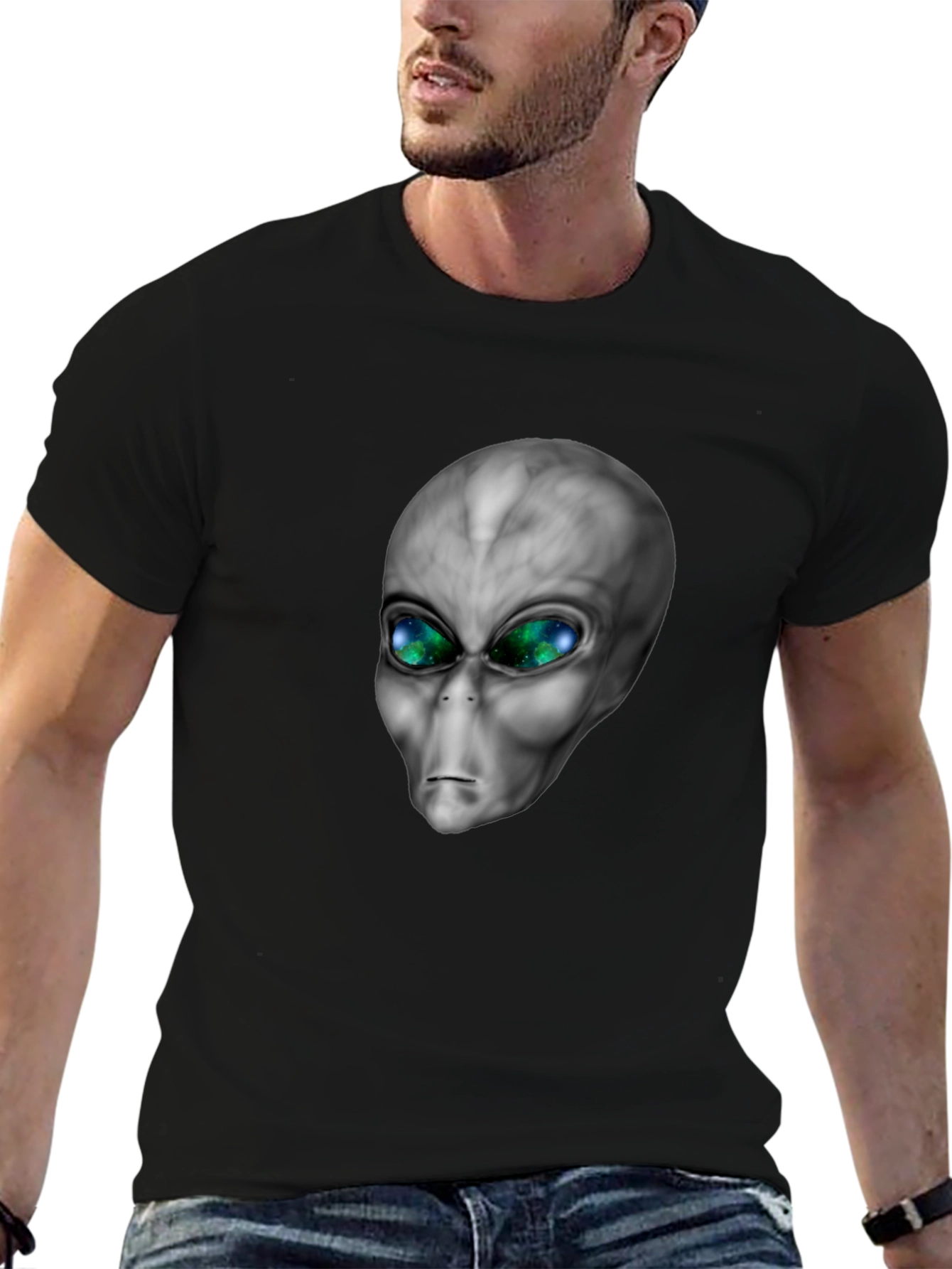 Alien Head Graphic Tee - Black Cotton Blend