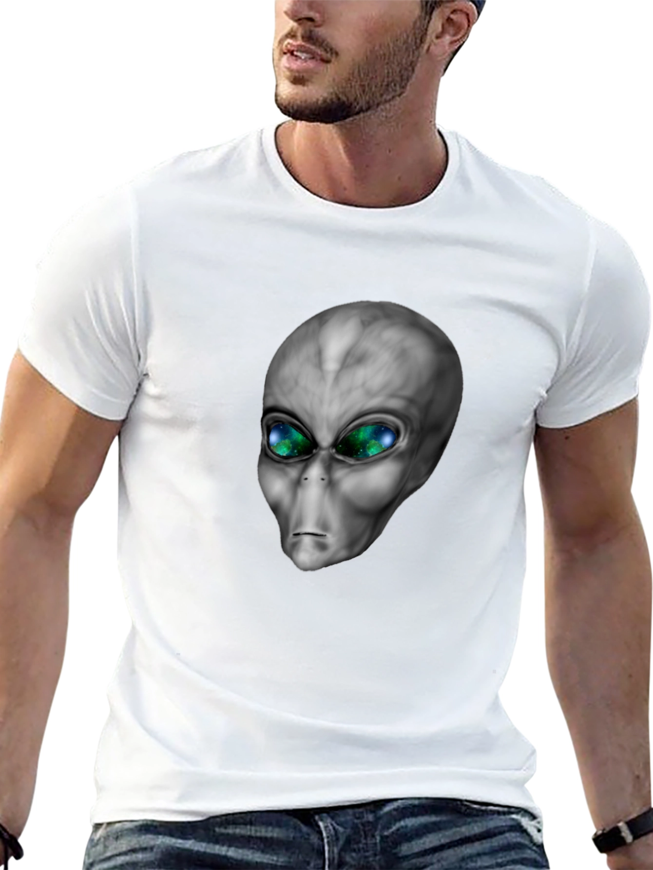 Alien Head Graphic Tee - Black Cotton Blend