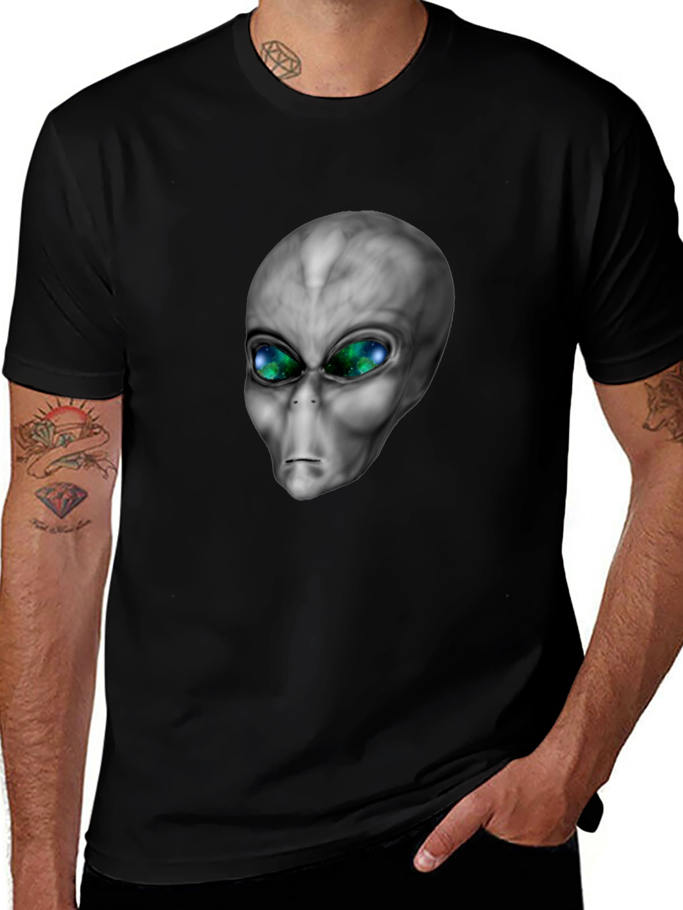Alien Head Graphic Tee - Black Cotton Blend