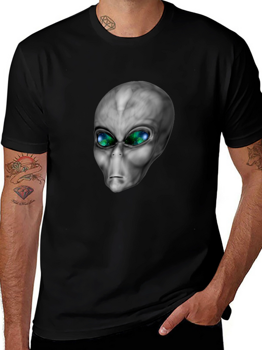 Alien Head Graphic Tee - Black Cotton Blend