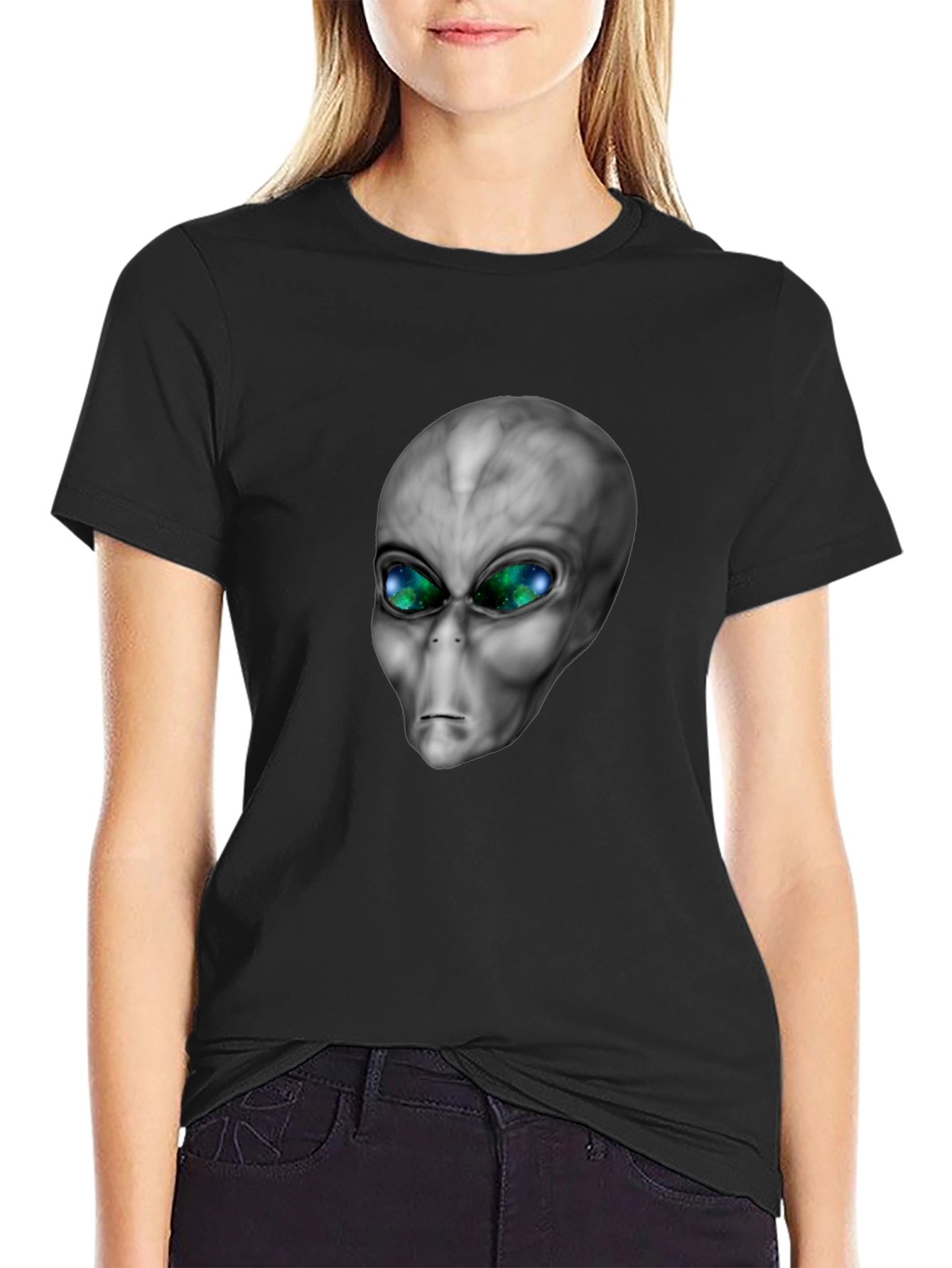 Alien Head Graphic Tee - Black Cotton Blend