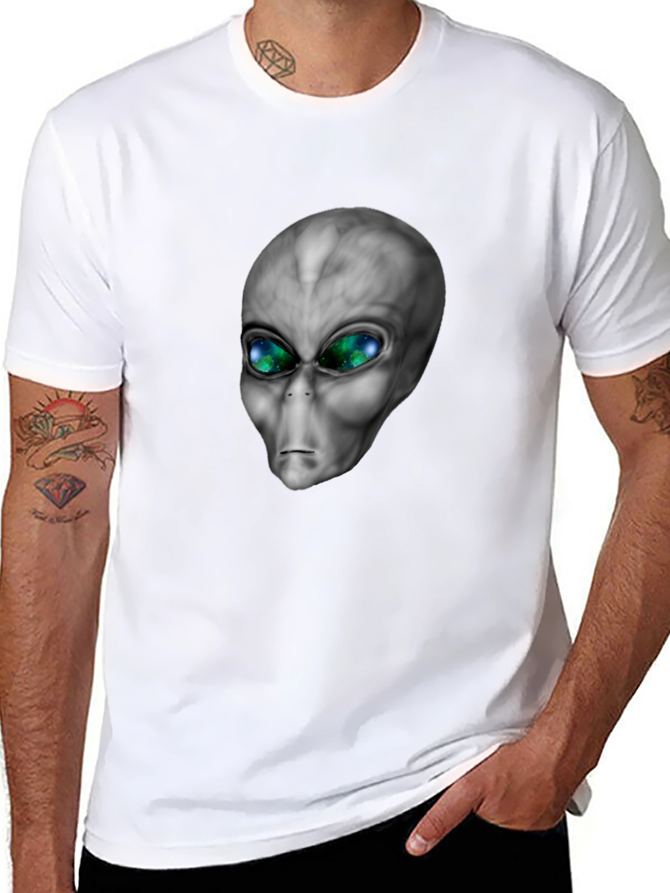 Alien Head Graphic Tee - Black Cotton Blend