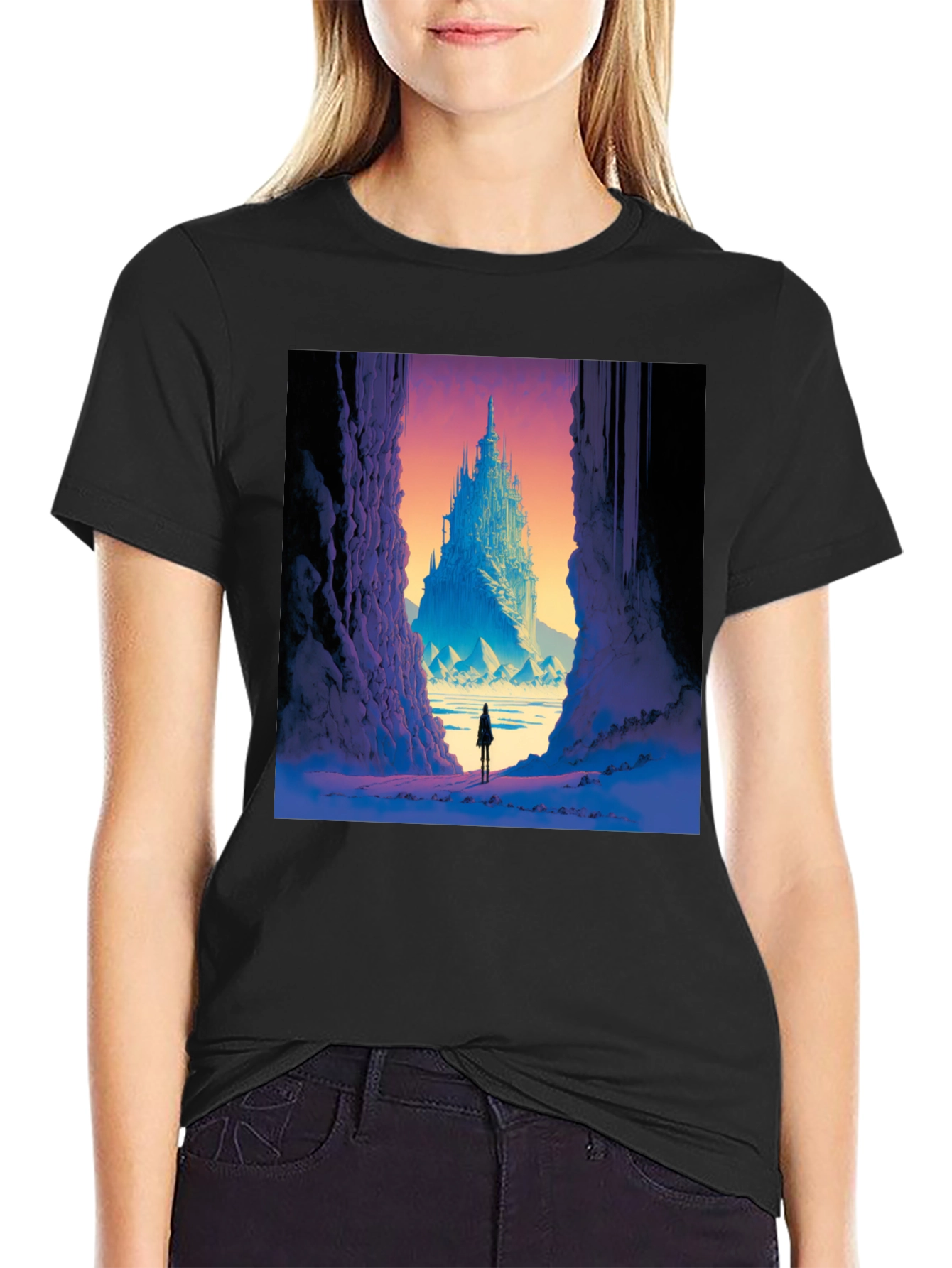 Fantasy Castle Print Black T-Shirt