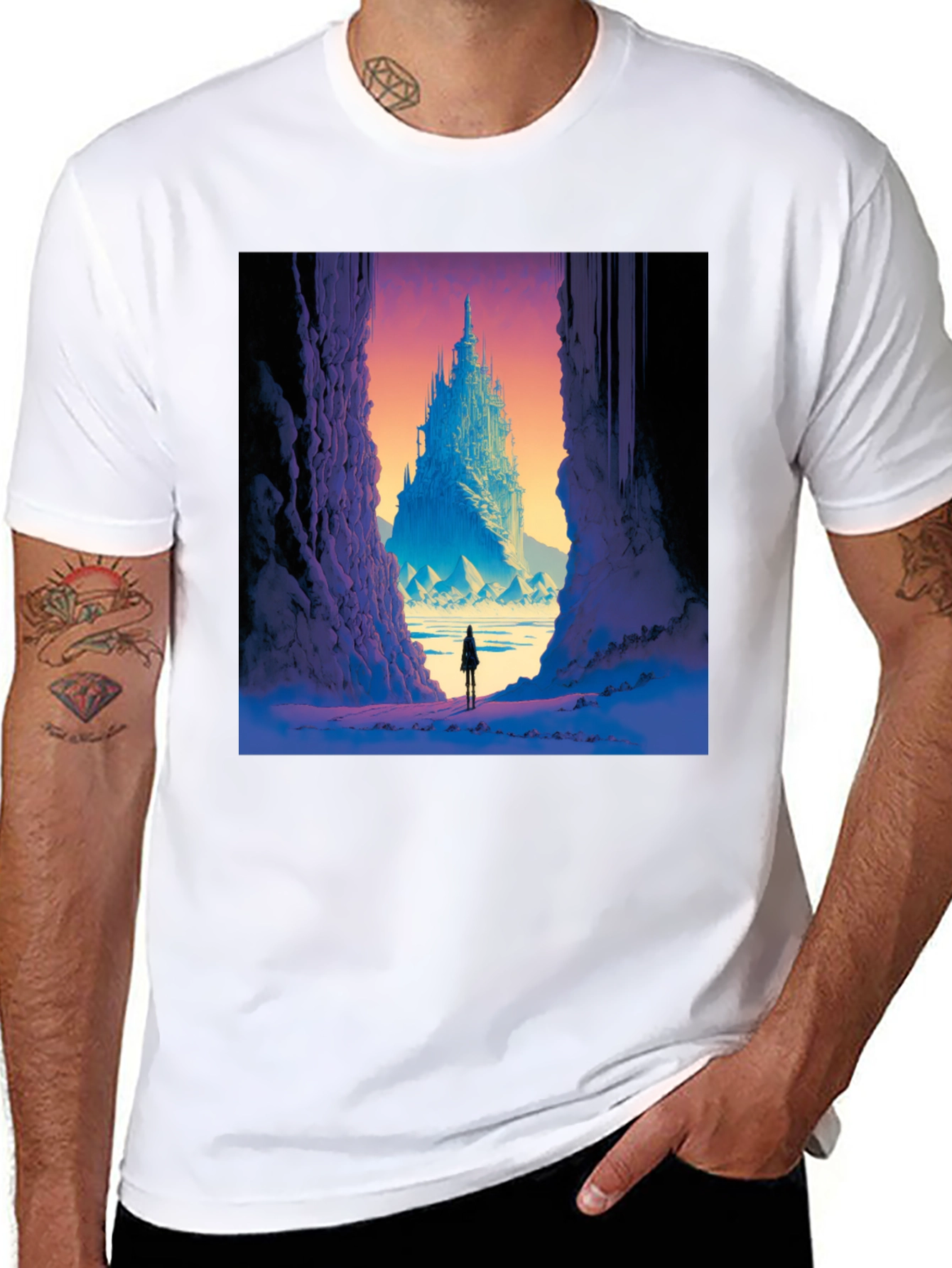 Fantasy Castle Print Black T-Shirt