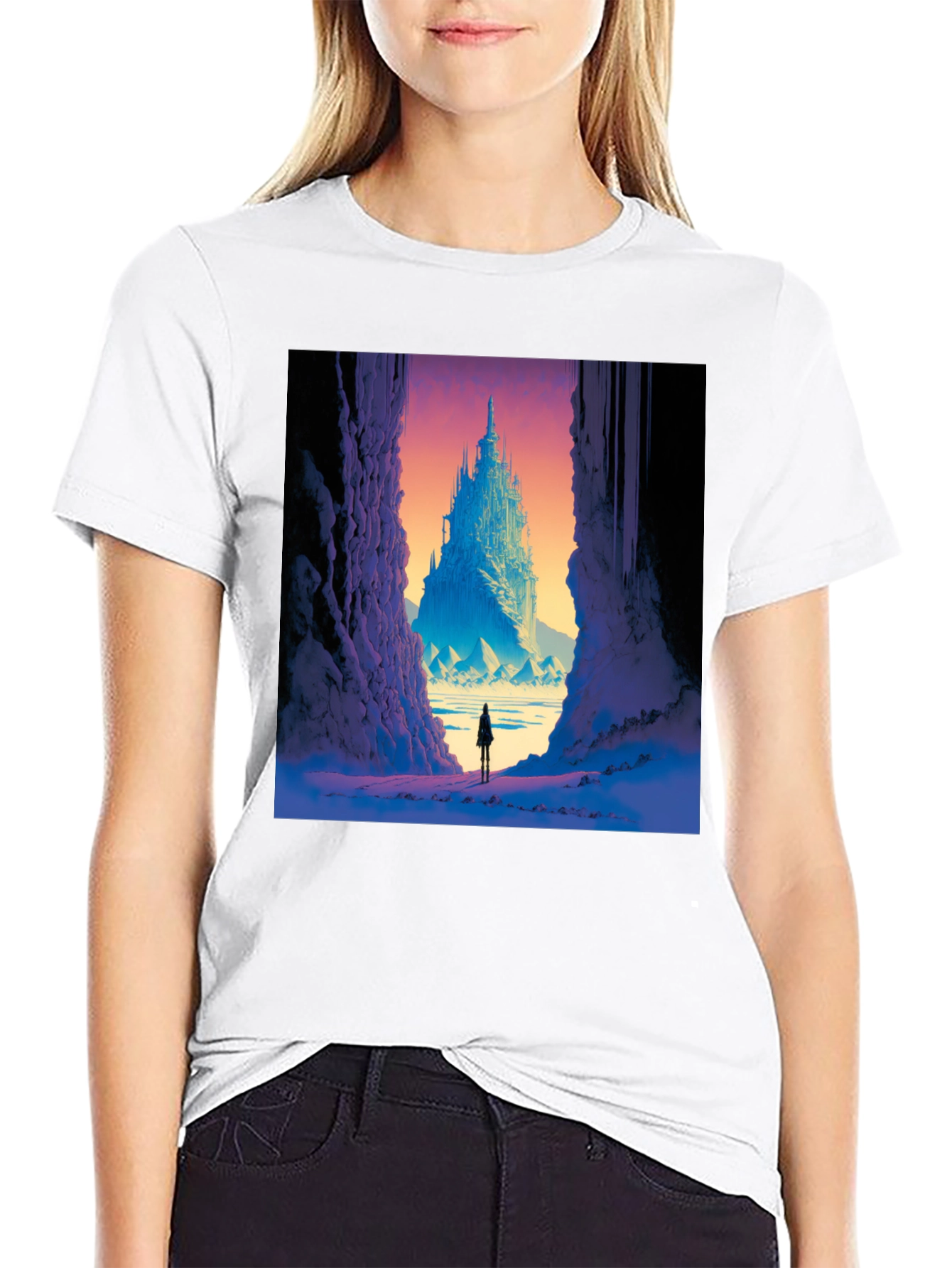 Fantasy Castle Print Black T-Shirt