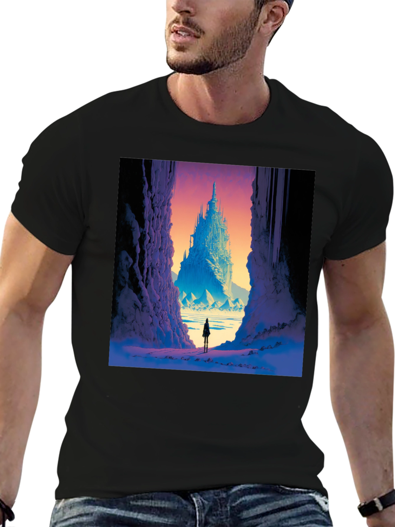 Fantasy Castle Print Black T-Shirt