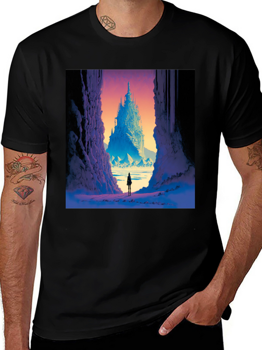 Fantasy Castle Print Black T-Shirt