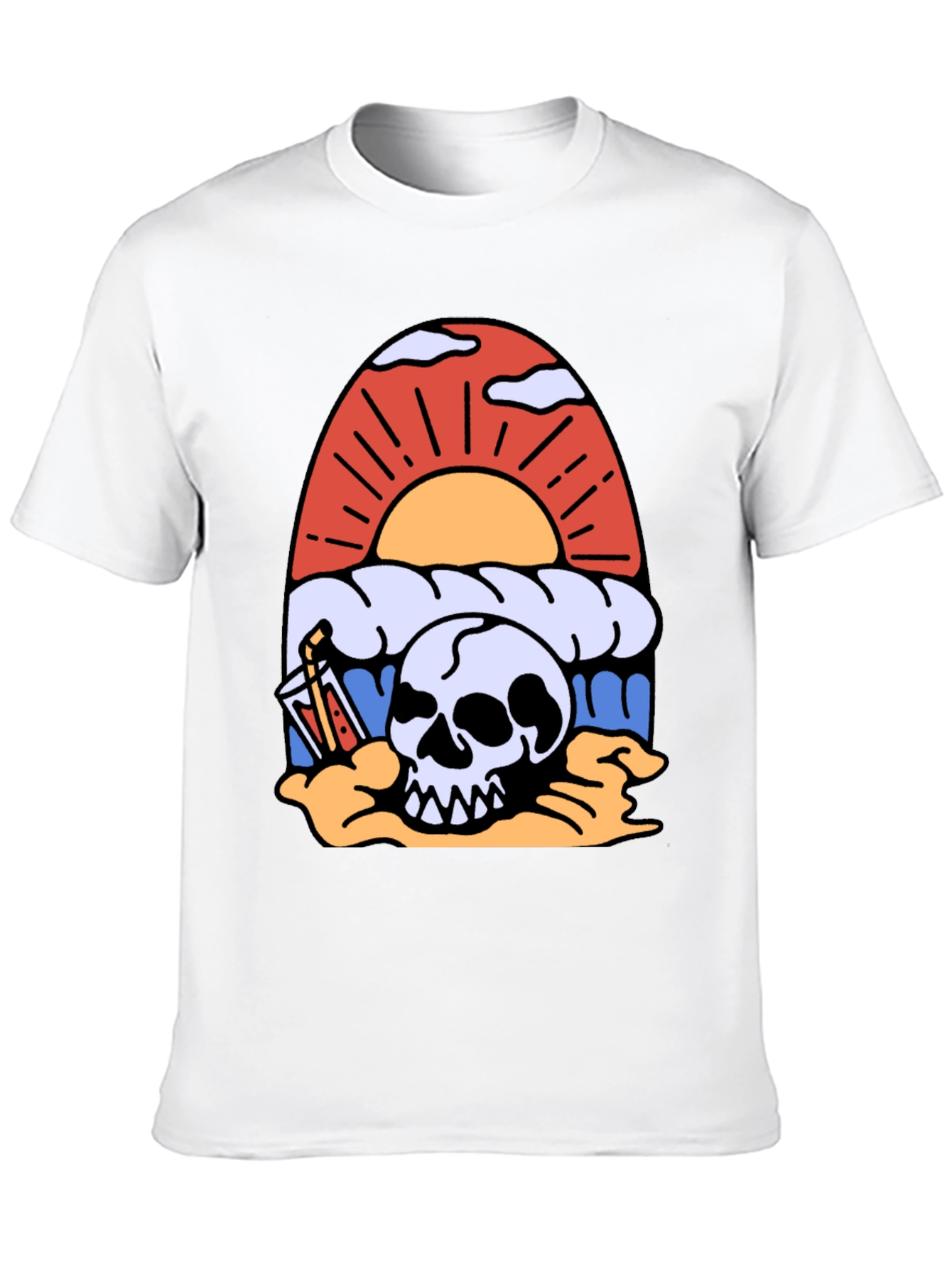 Skull Beach Sunset T-Shirt - Graphic Tee