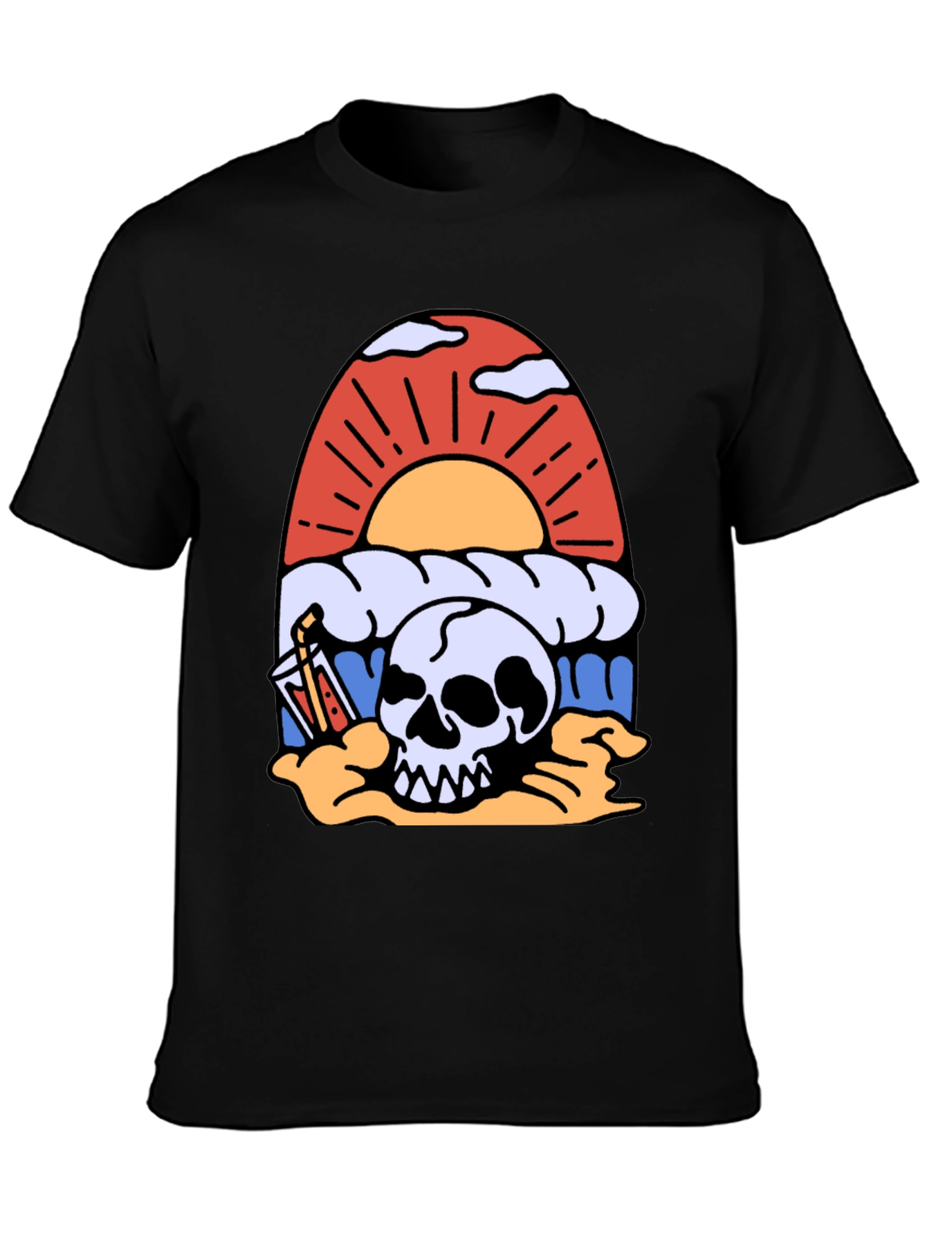 Skull Beach Sunset T-Shirt - Graphic Tee