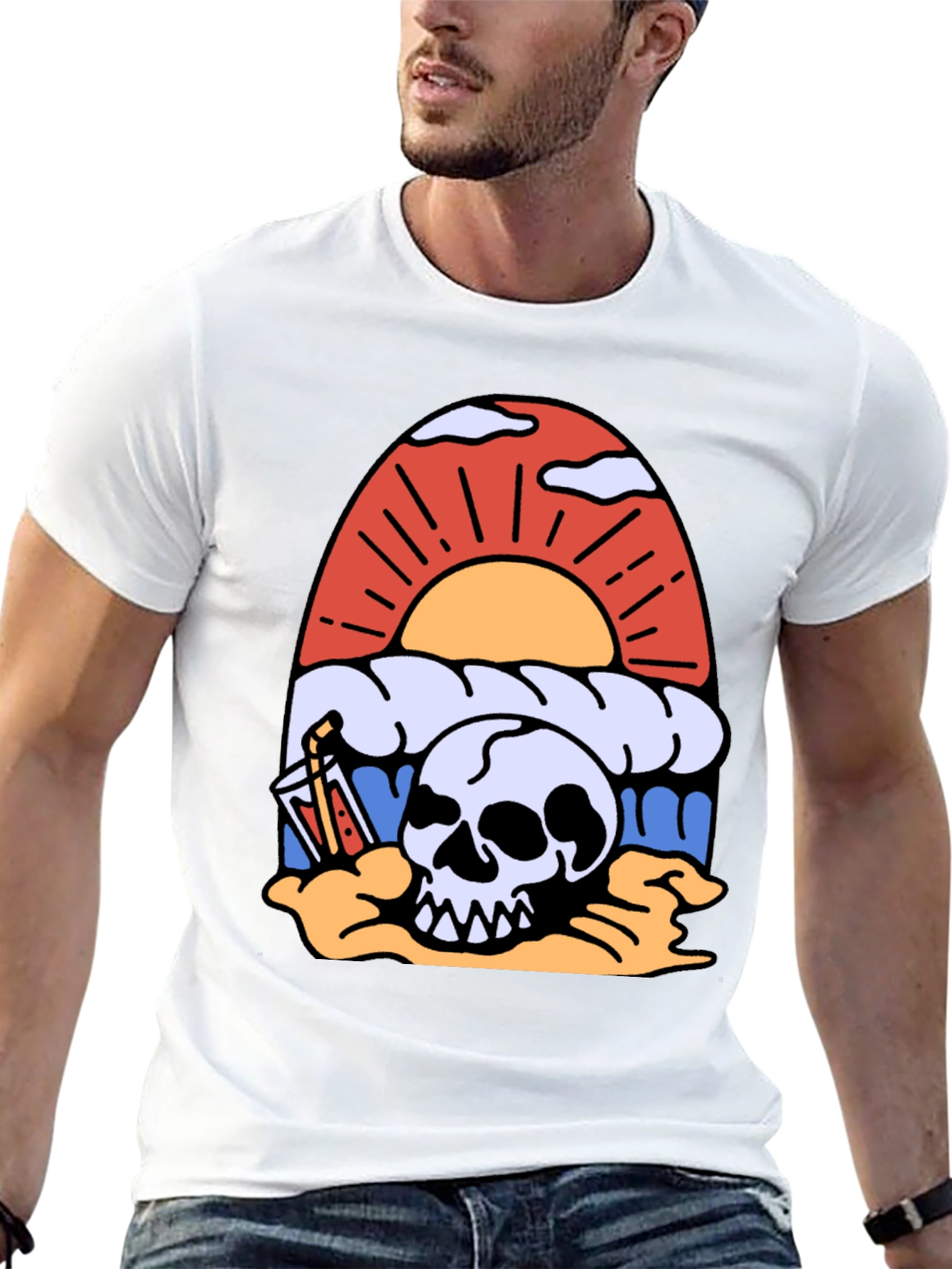 Skull Beach Sunset T-Shirt - Graphic Tee