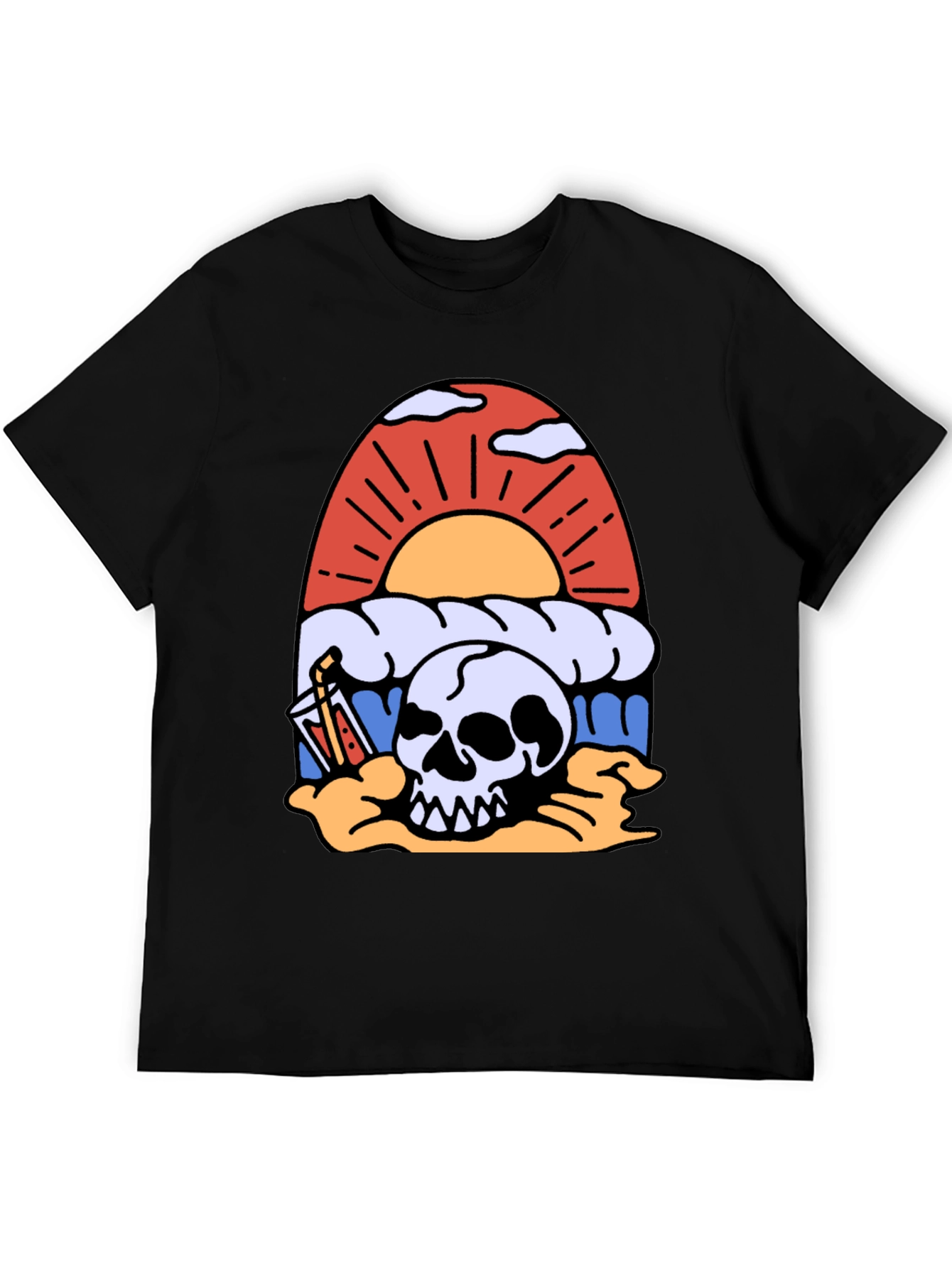 Skull Beach Sunset T-Shirt - Graphic Tee