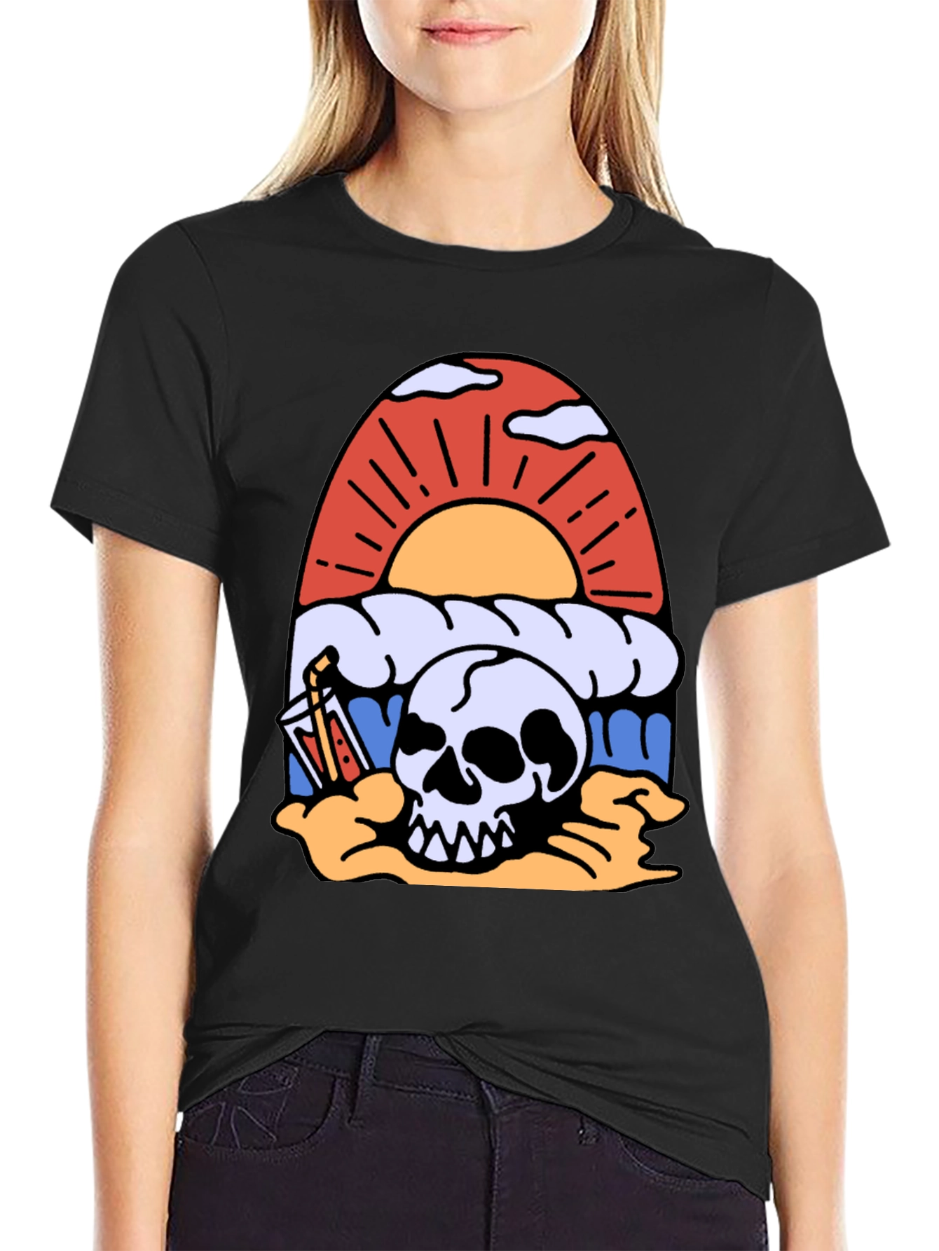 Skull Beach Sunset T-Shirt - Graphic Tee