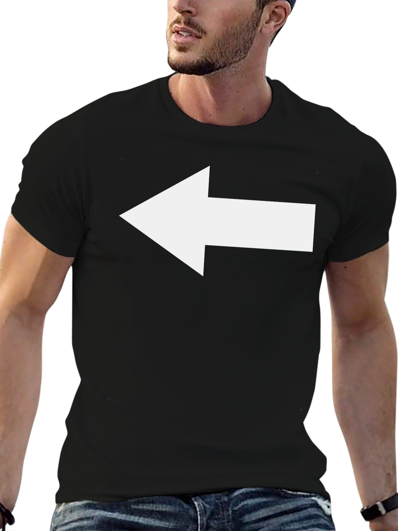 Left Arrow T-Shirt - Graphic Print Casual Tee