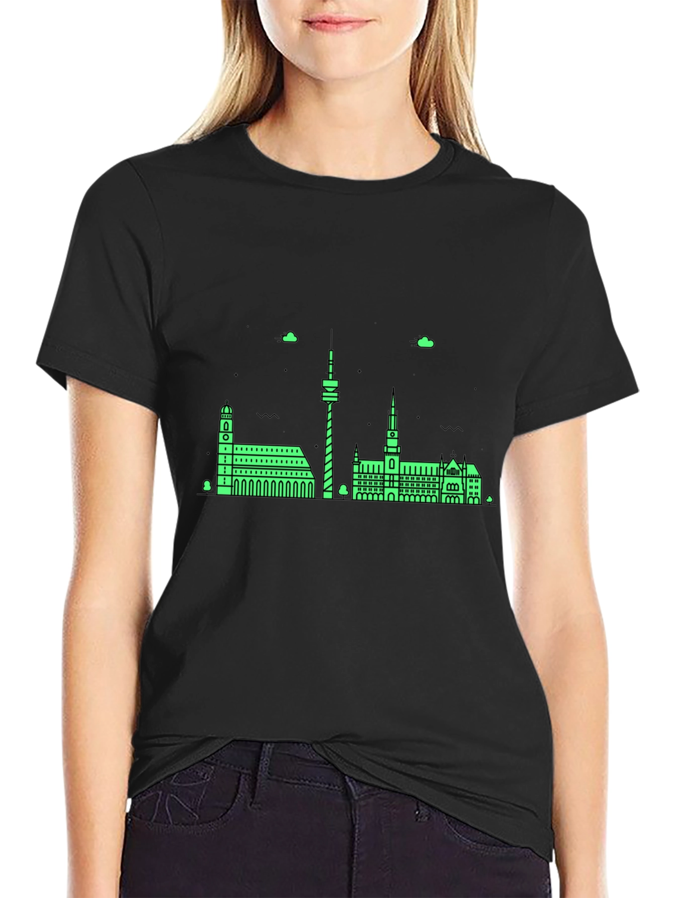 Munich Skyline T-Shirt - Black Cotton Tee