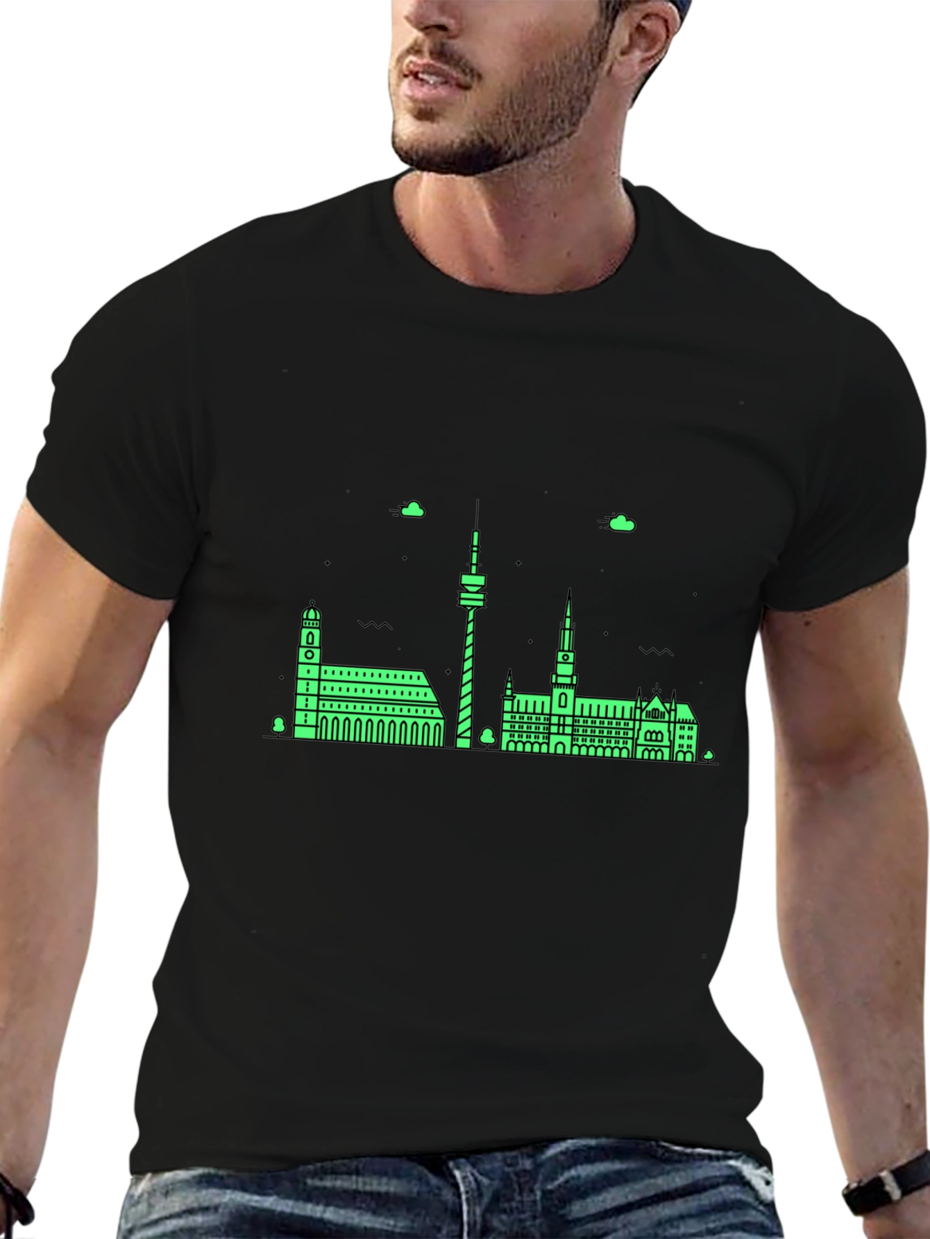 Munich Skyline T-Shirt - Black Cotton Tee