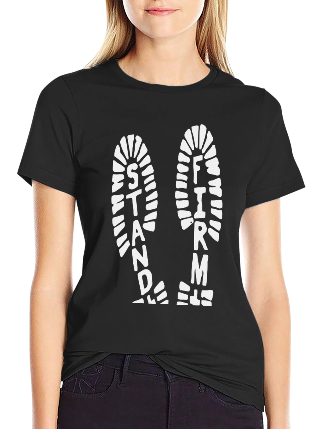 Stand Firm Graphic Print Black T-Shirt
