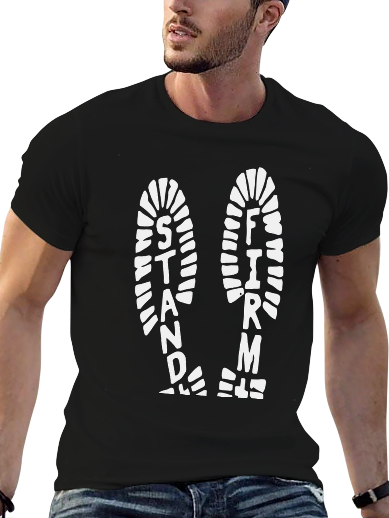 Stand Firm Graphic Print Black T-Shirt