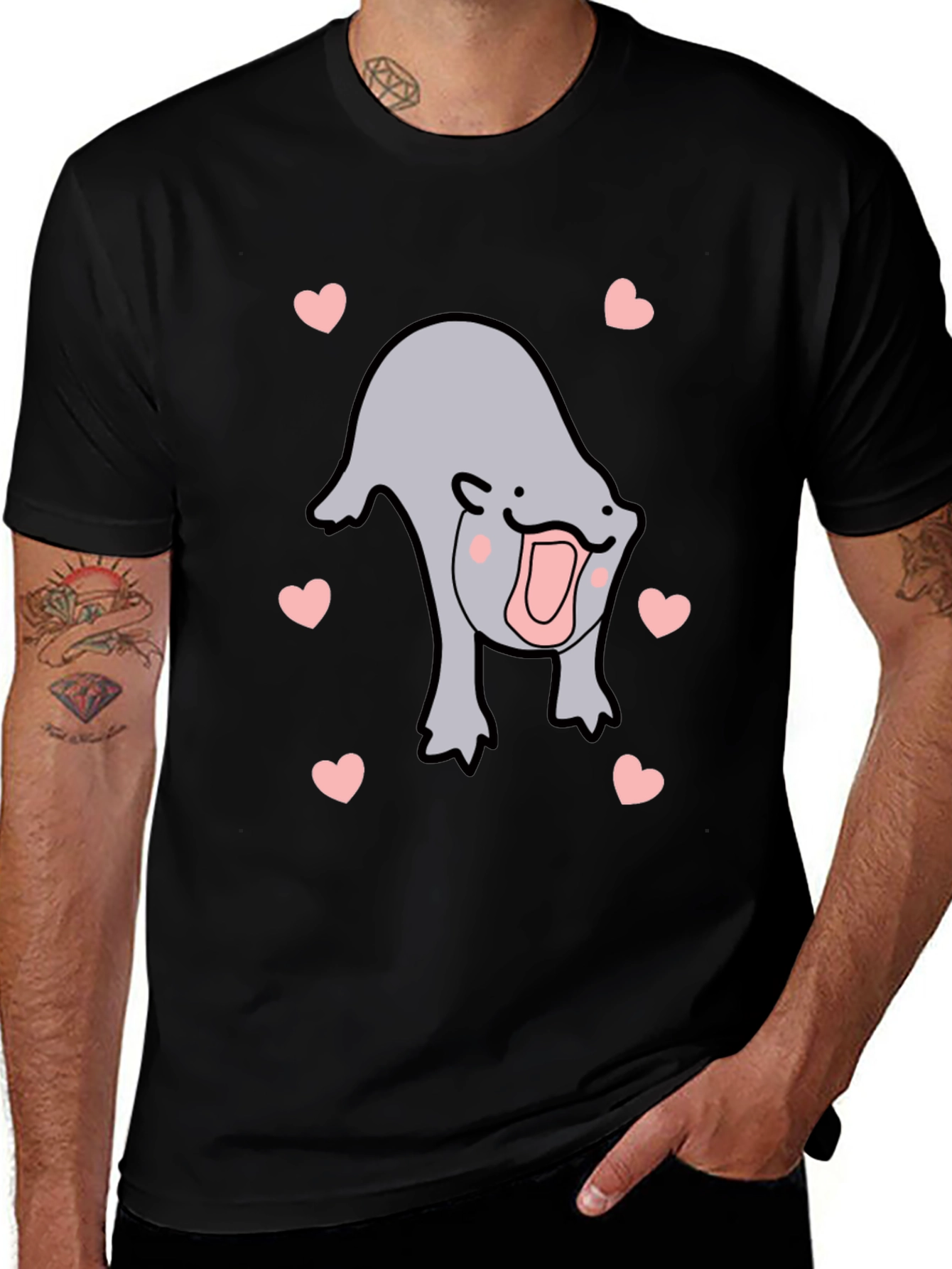 Cute Otter Heart Black T-Shirt