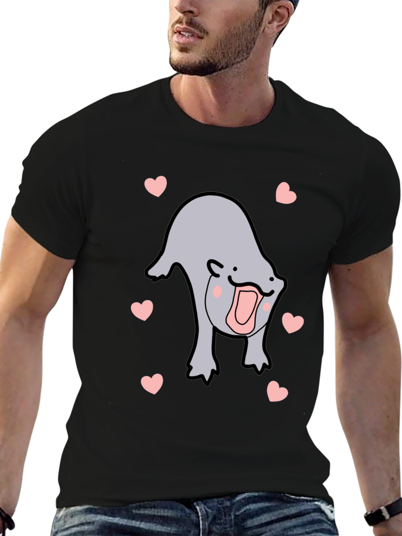 Cute Otter Heart Black T-Shirt