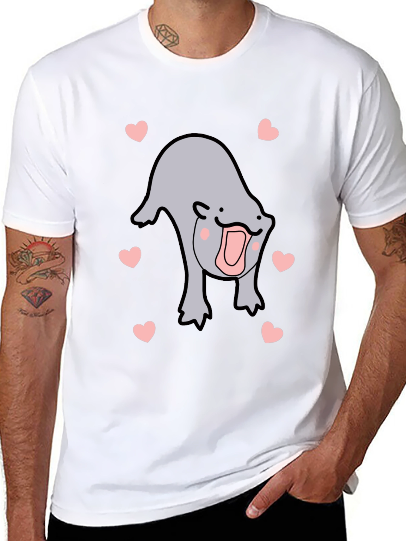 Cute Otter Heart Black T-Shirt
