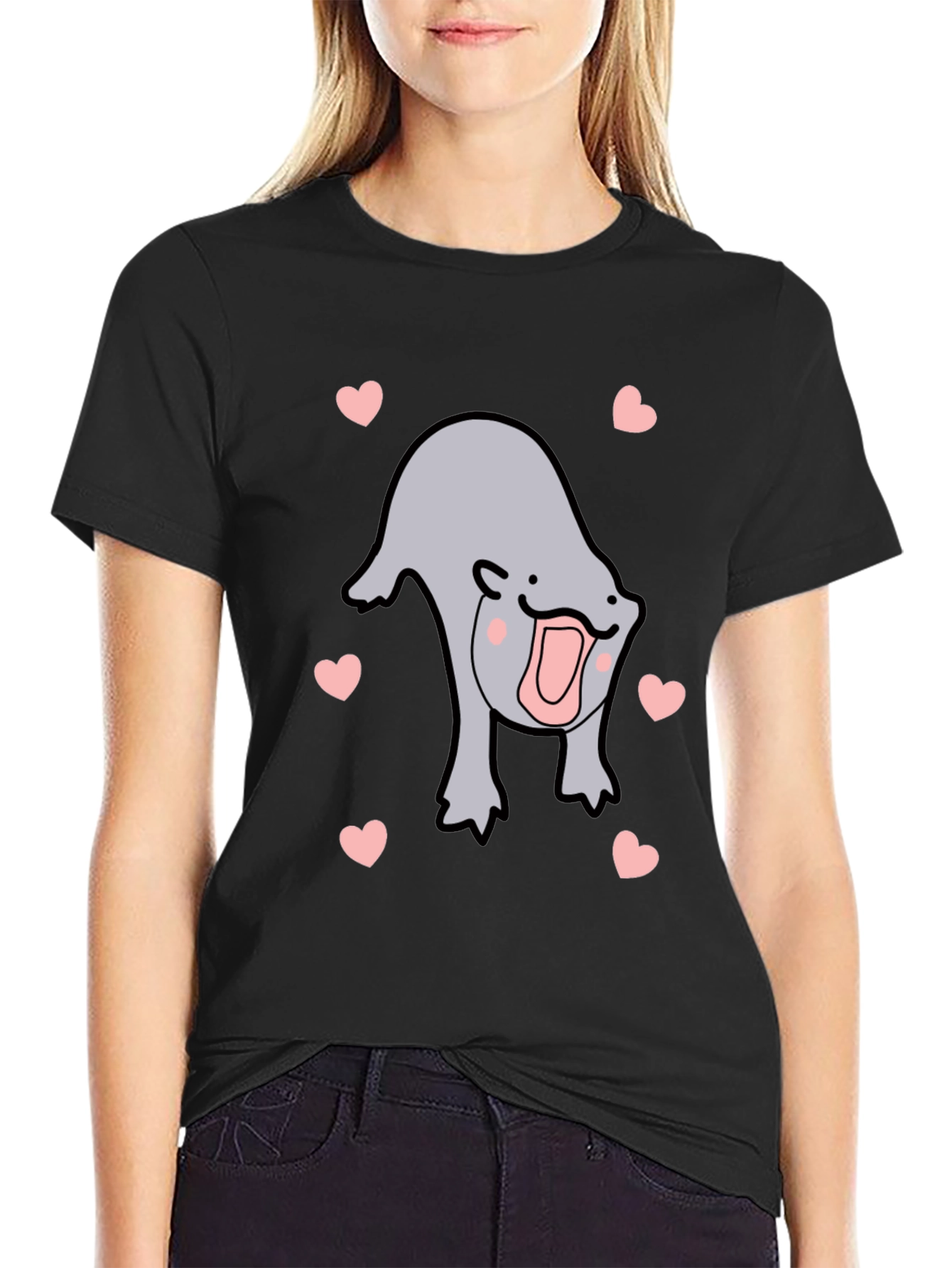 Cute Otter Heart Black T-Shirt