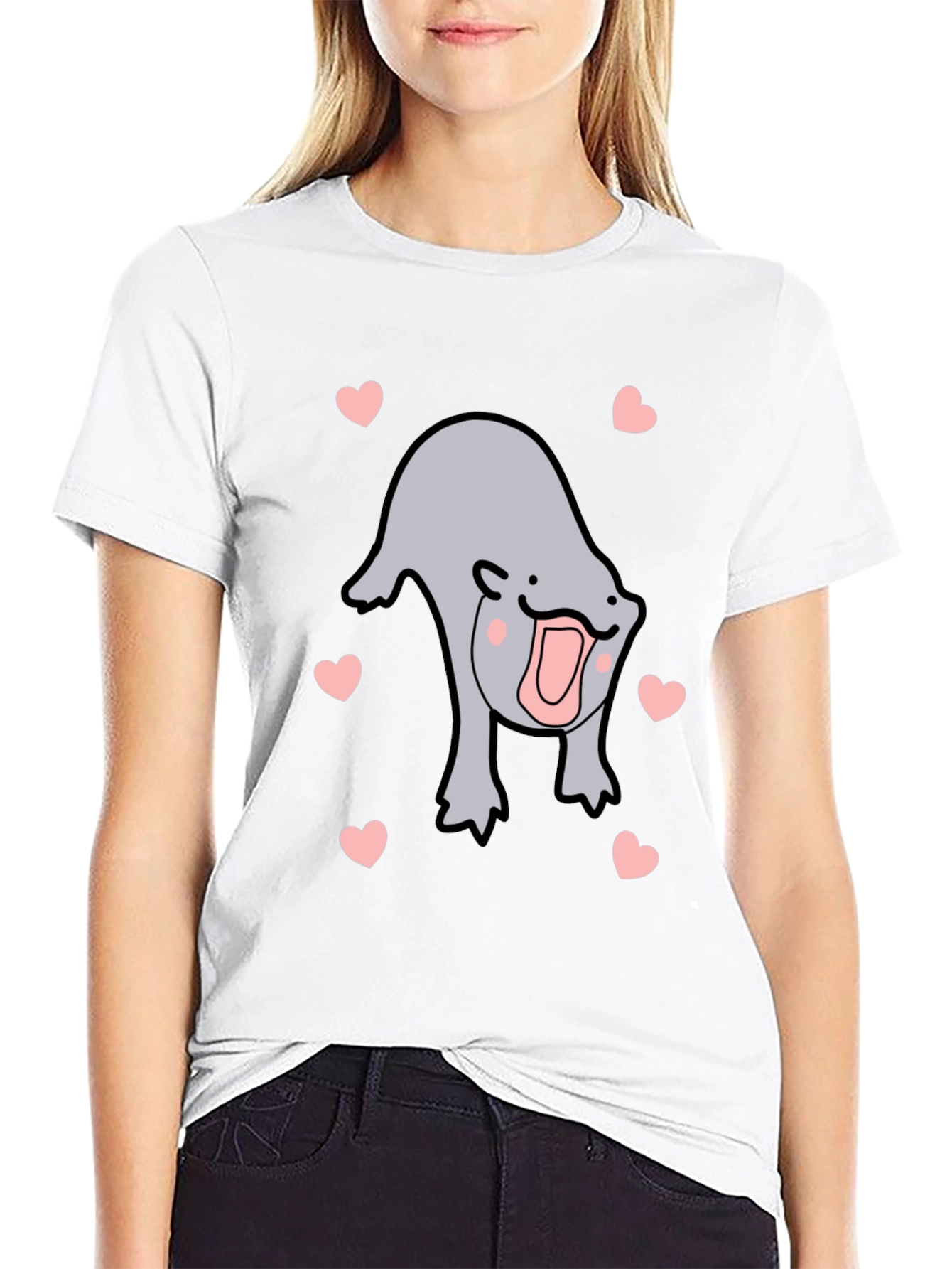 Cute Otter Heart Black T-Shirt
