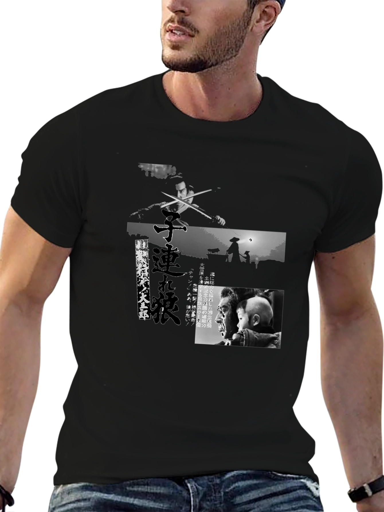 Stylish Graphic Tee: Black & White Movie Scene Design
