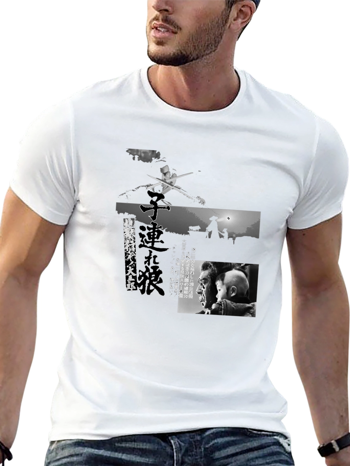 Stylish Graphic Tee: Black & White Movie Scene Design
