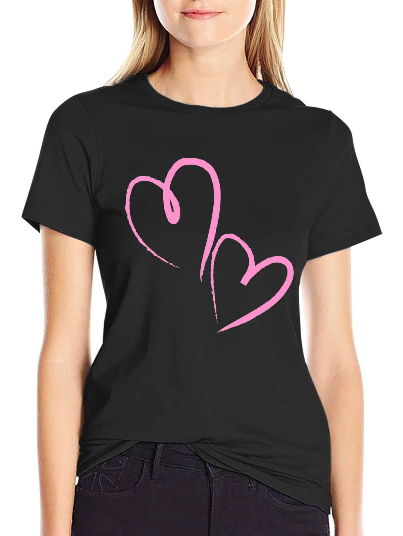 Black T-Shirt with Pink Hearts Design