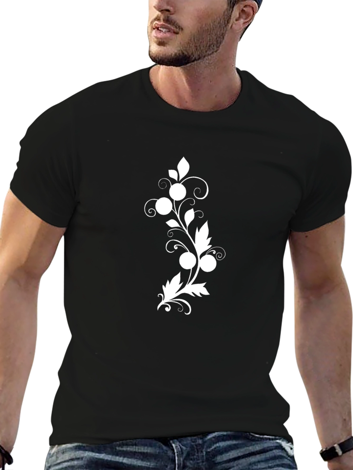 Elegant Black T-Shirt with Floral Design
