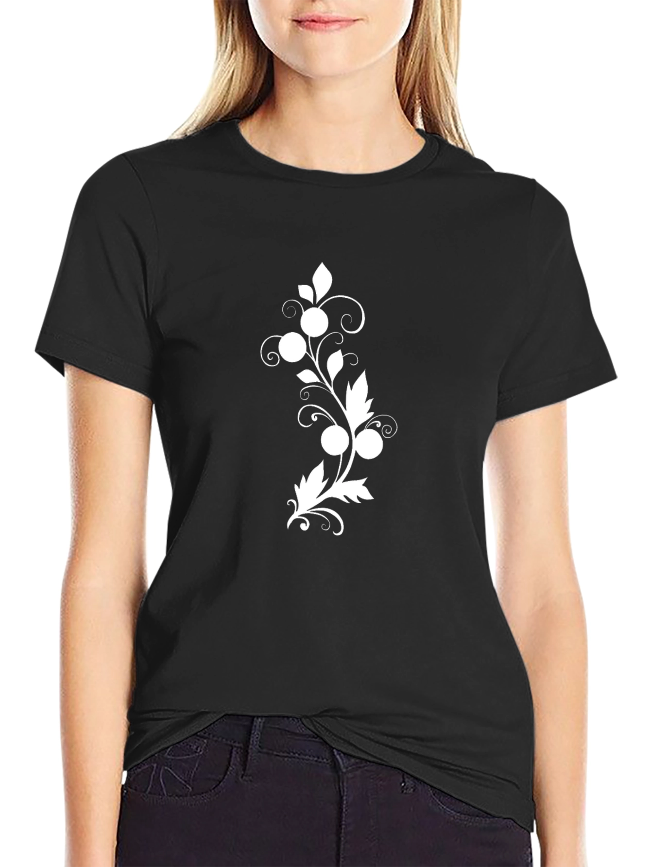 Elegant Black T-Shirt with Floral Design
