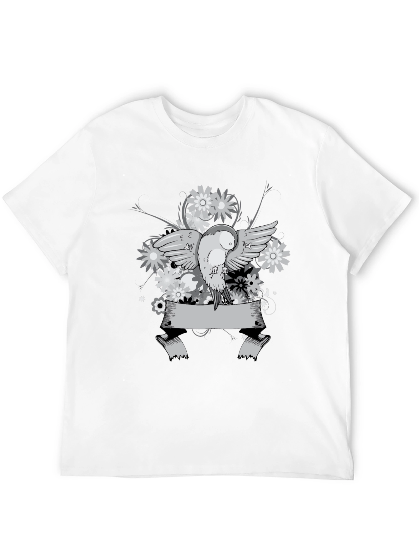 Floral Bird Graphic Tee - Black Cotton