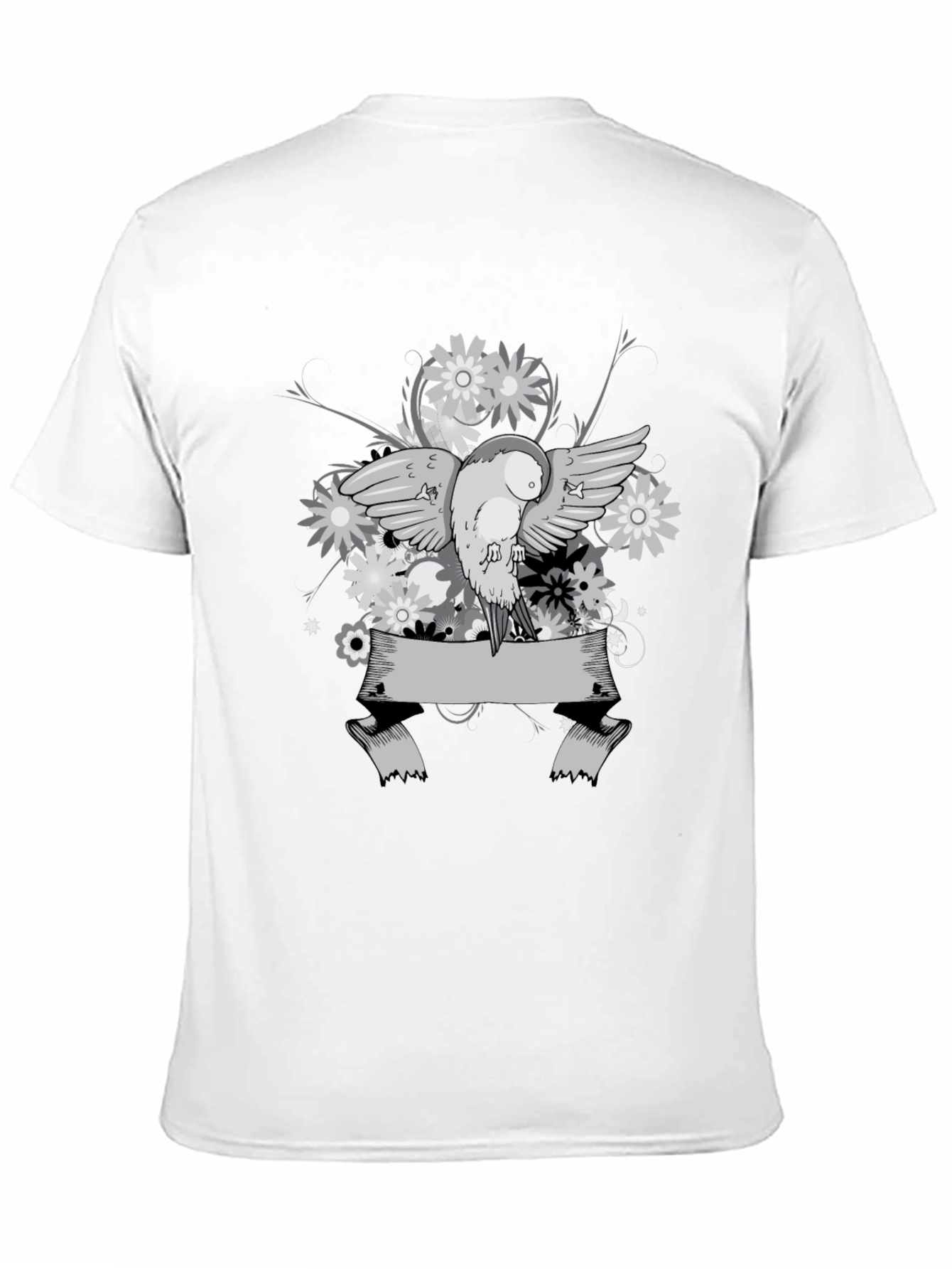 Floral Bird Graphic Tee - Black Cotton