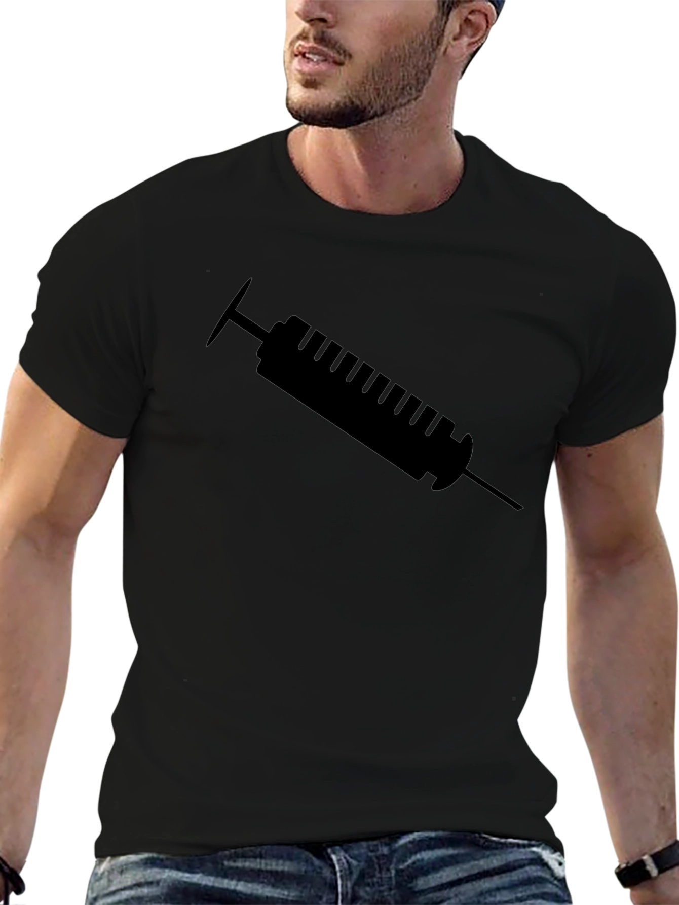 Syringe Graphic Tee - Black Cotton T-Shirt