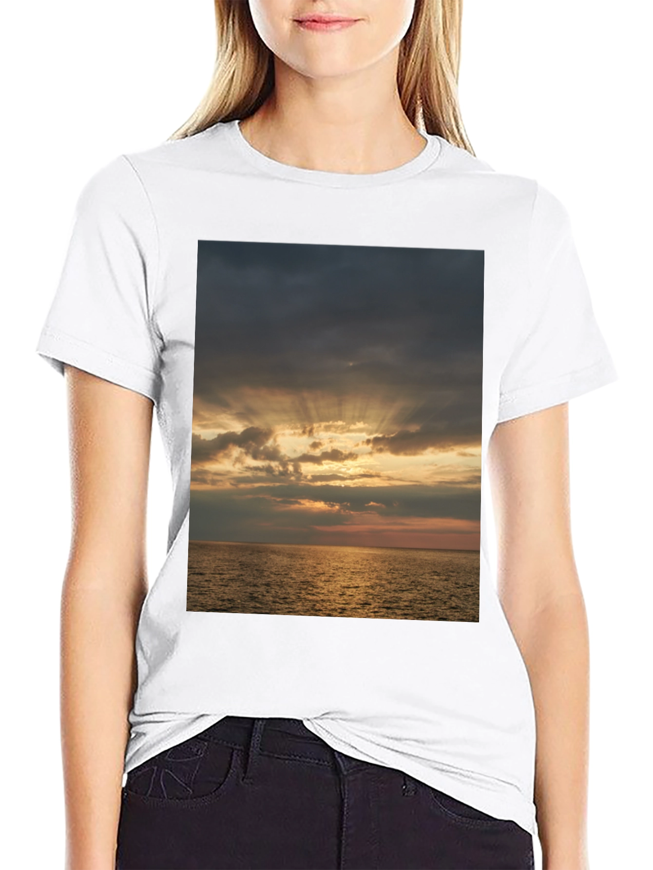 Ocean Sunset Graphic Tee - Stylish Black T-Shirt