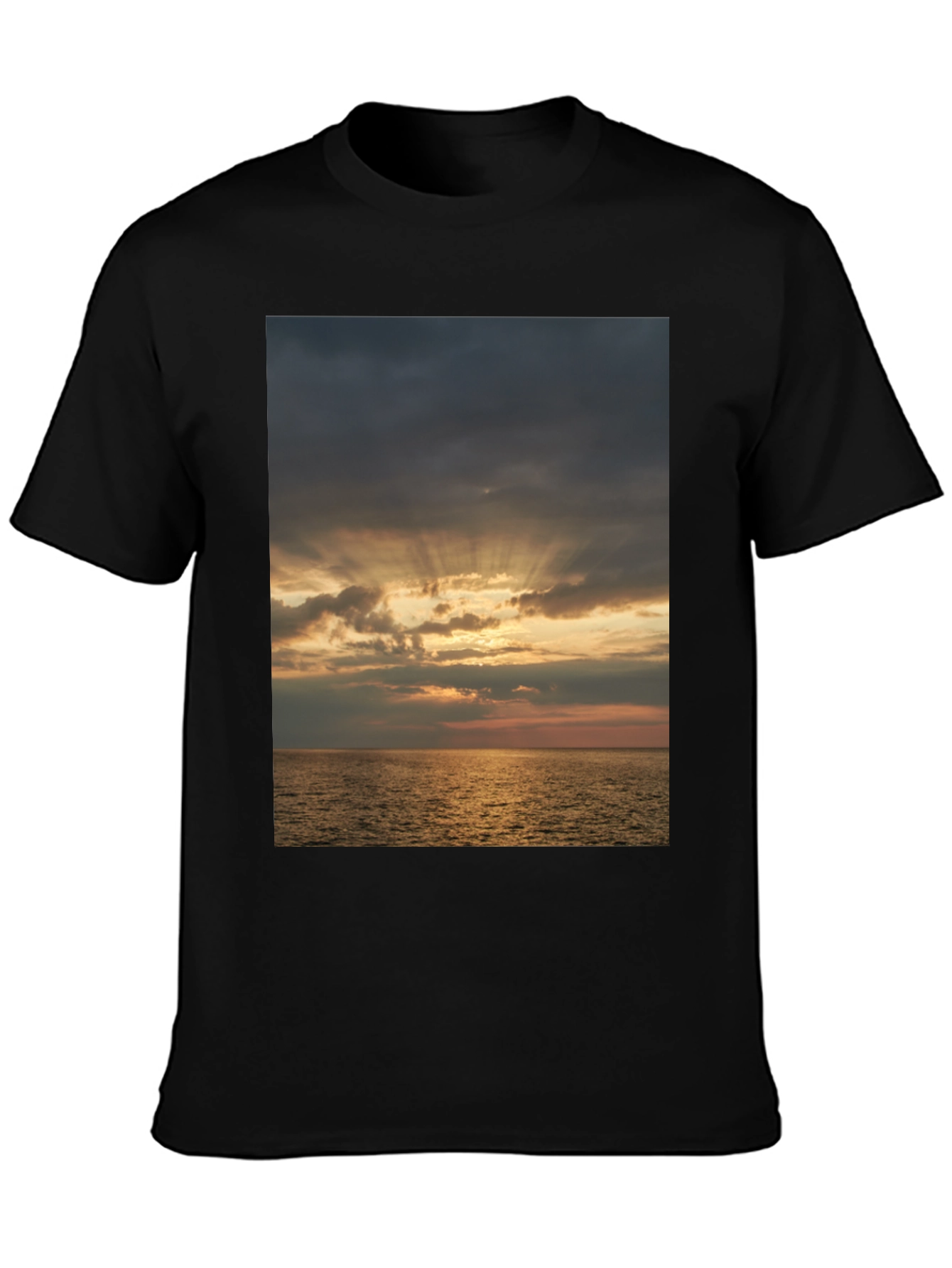 Ocean Sunset Graphic Tee - Stylish Black T-Shirt