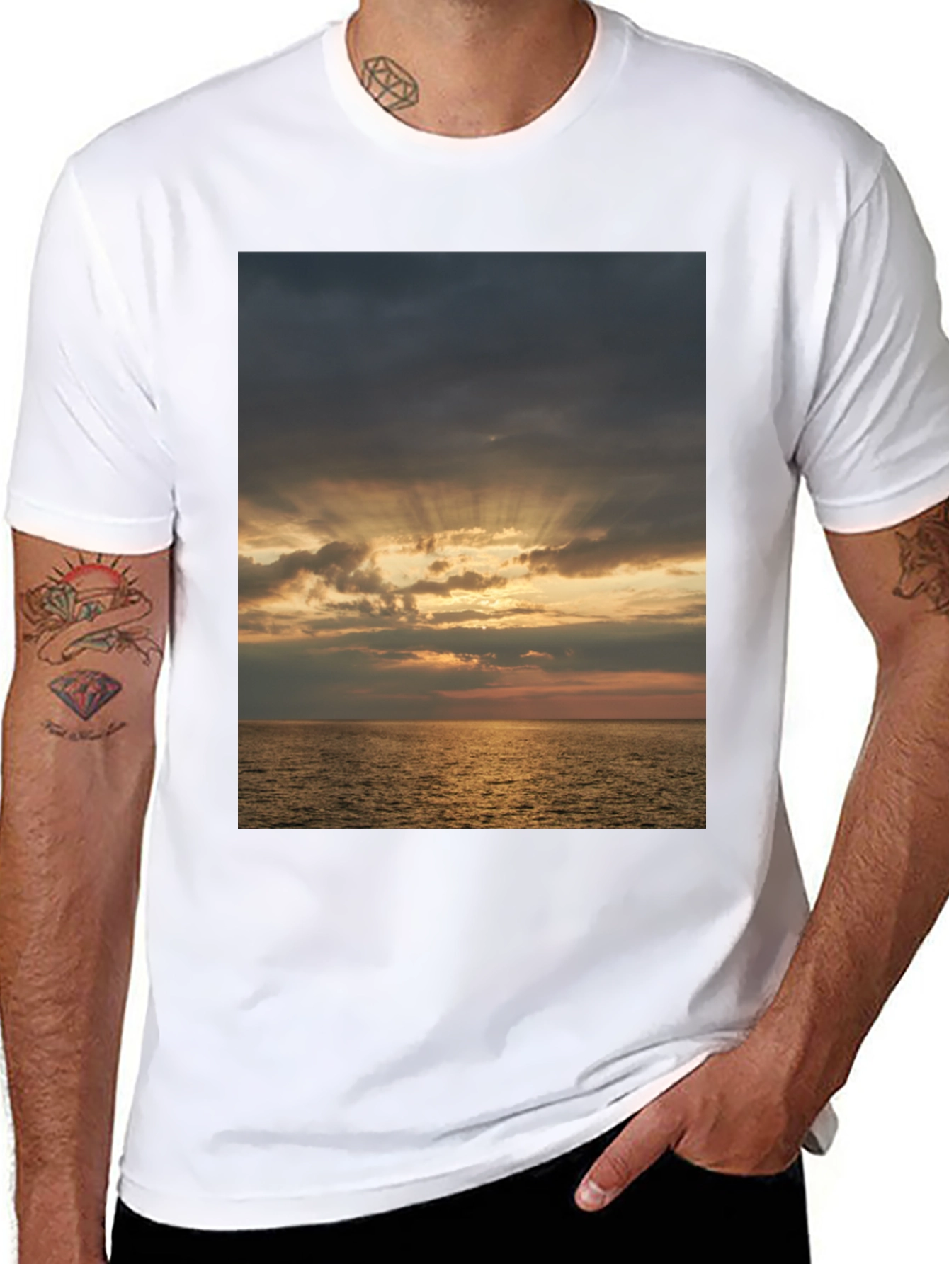 Ocean Sunset Graphic Tee - Stylish Black T-Shirt