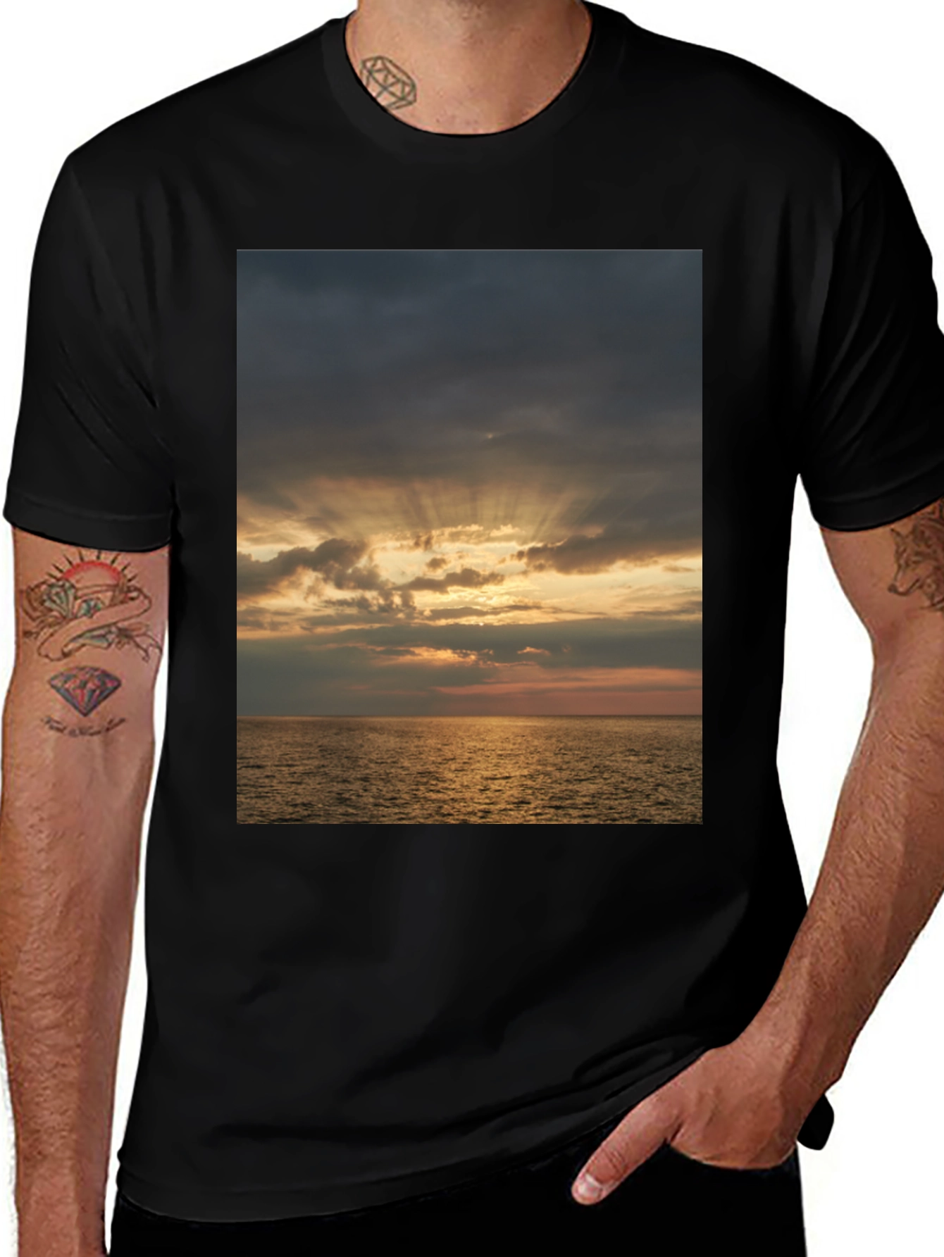 Ocean Sunset Graphic Tee - Stylish Black T-Shirt
