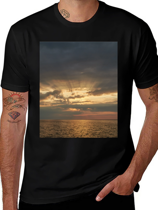 Ocean Sunset Graphic Tee - Stylish Black T-Shirt