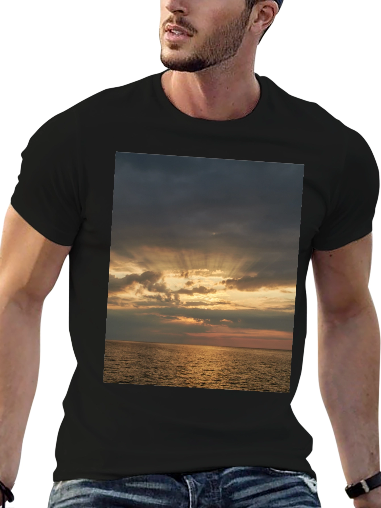 Ocean Sunset Graphic Tee - Stylish Black T-Shirt