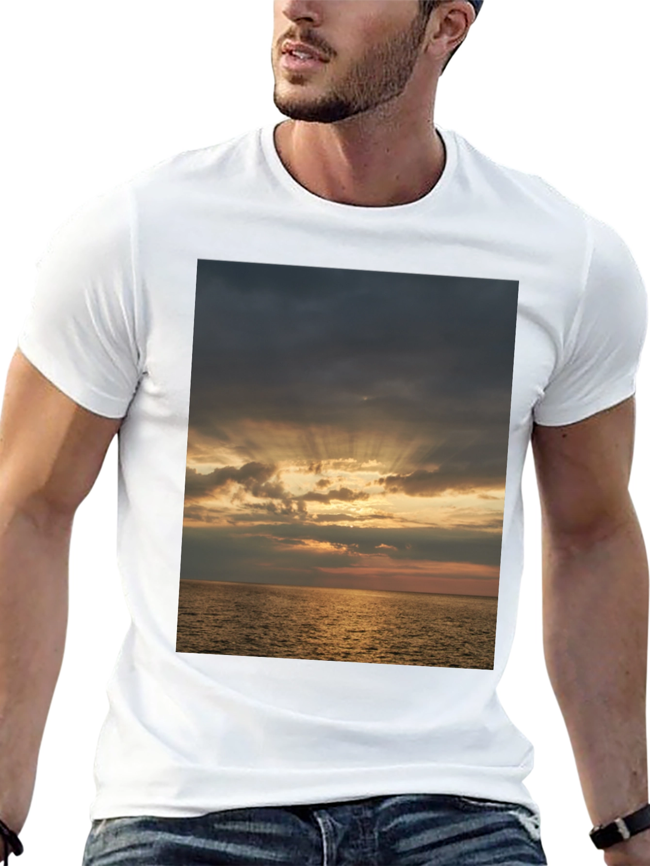 Ocean Sunset Graphic Tee - Stylish Black T-Shirt