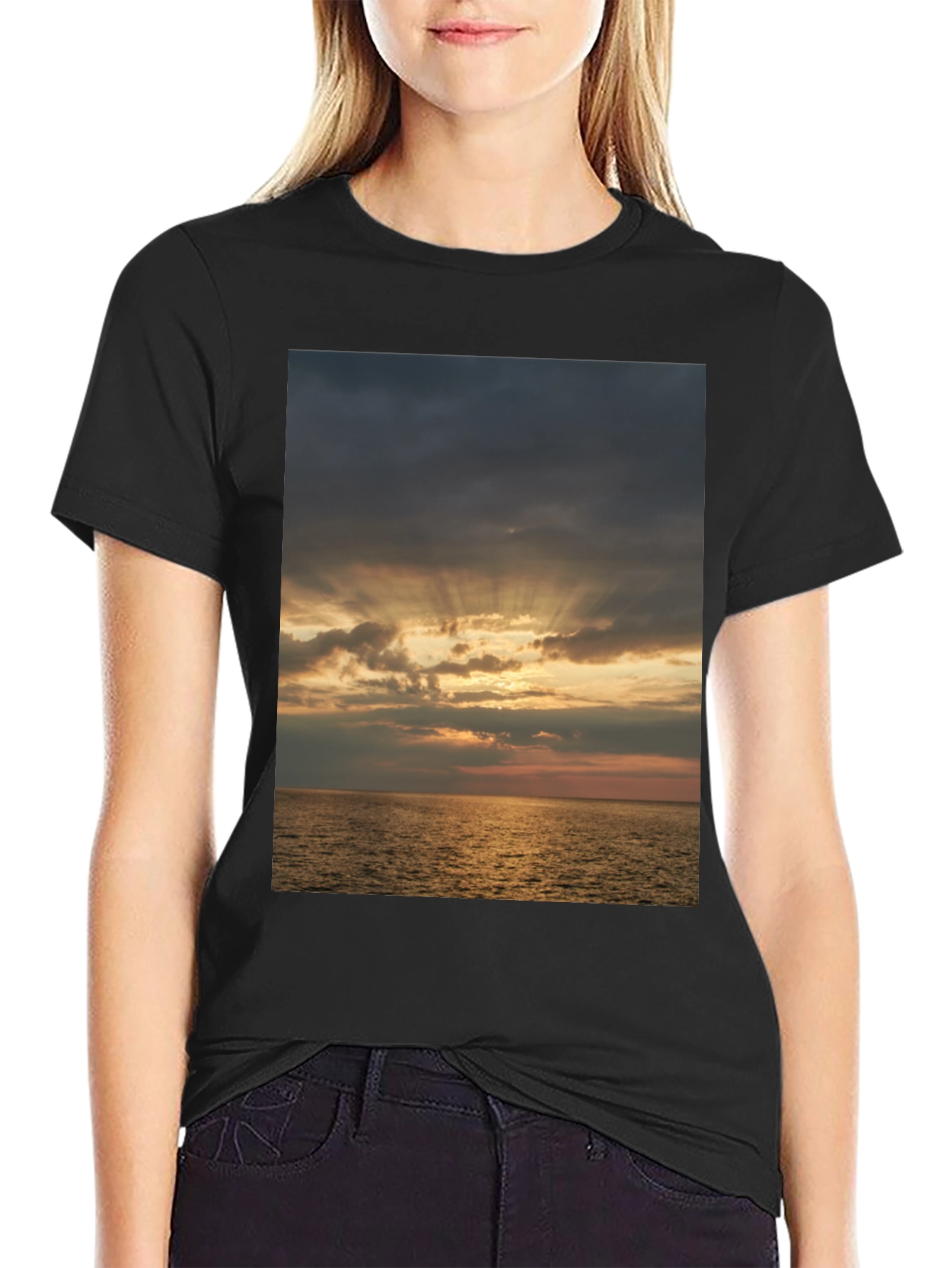 Ocean Sunset Graphic Tee - Stylish Black T-Shirt