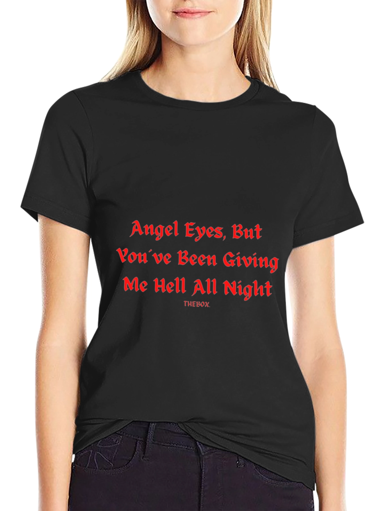 Angel Eyes Graphic Print Black T-Shirt