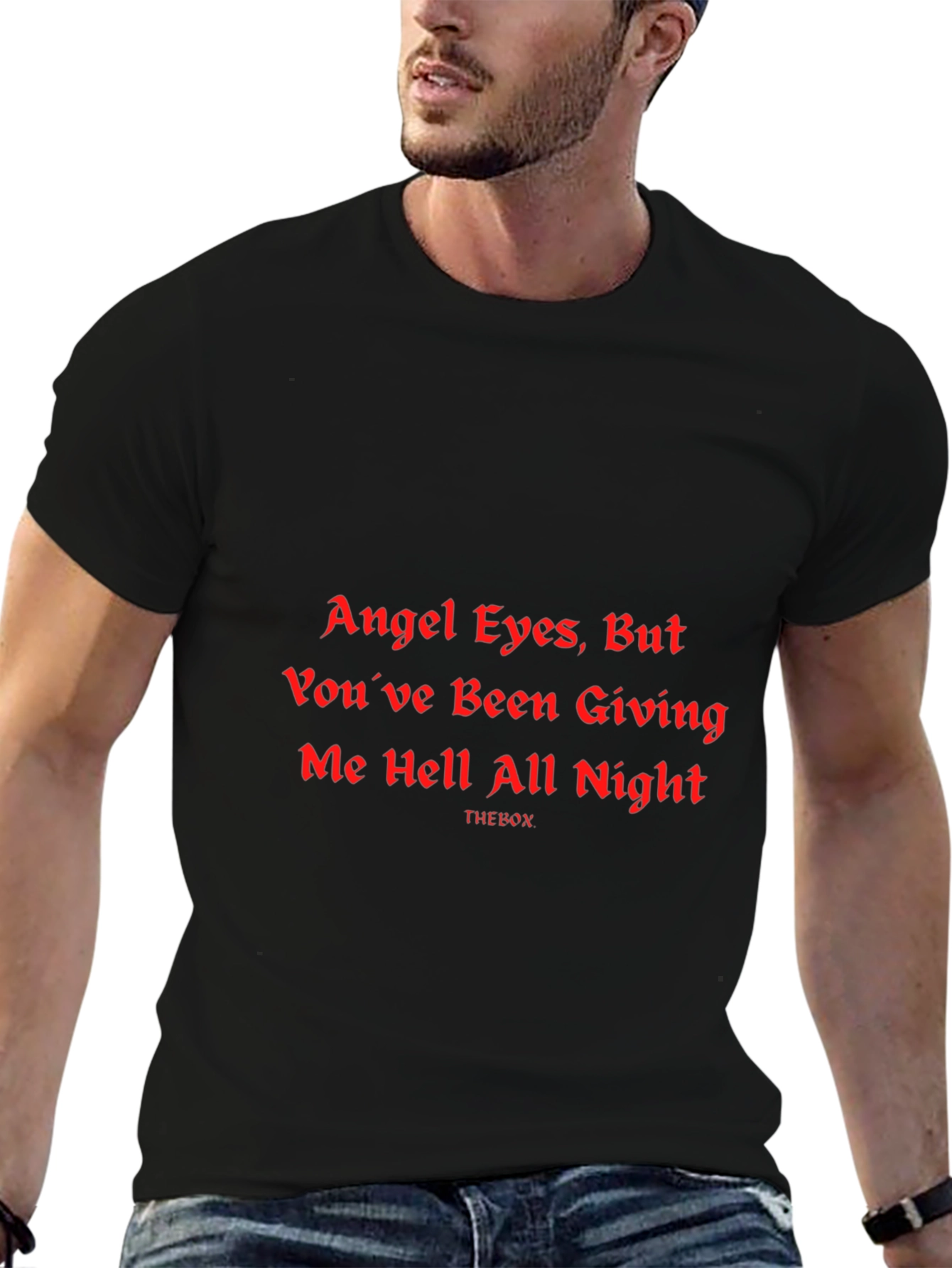Angel Eyes Graphic Print Black T-Shirt
