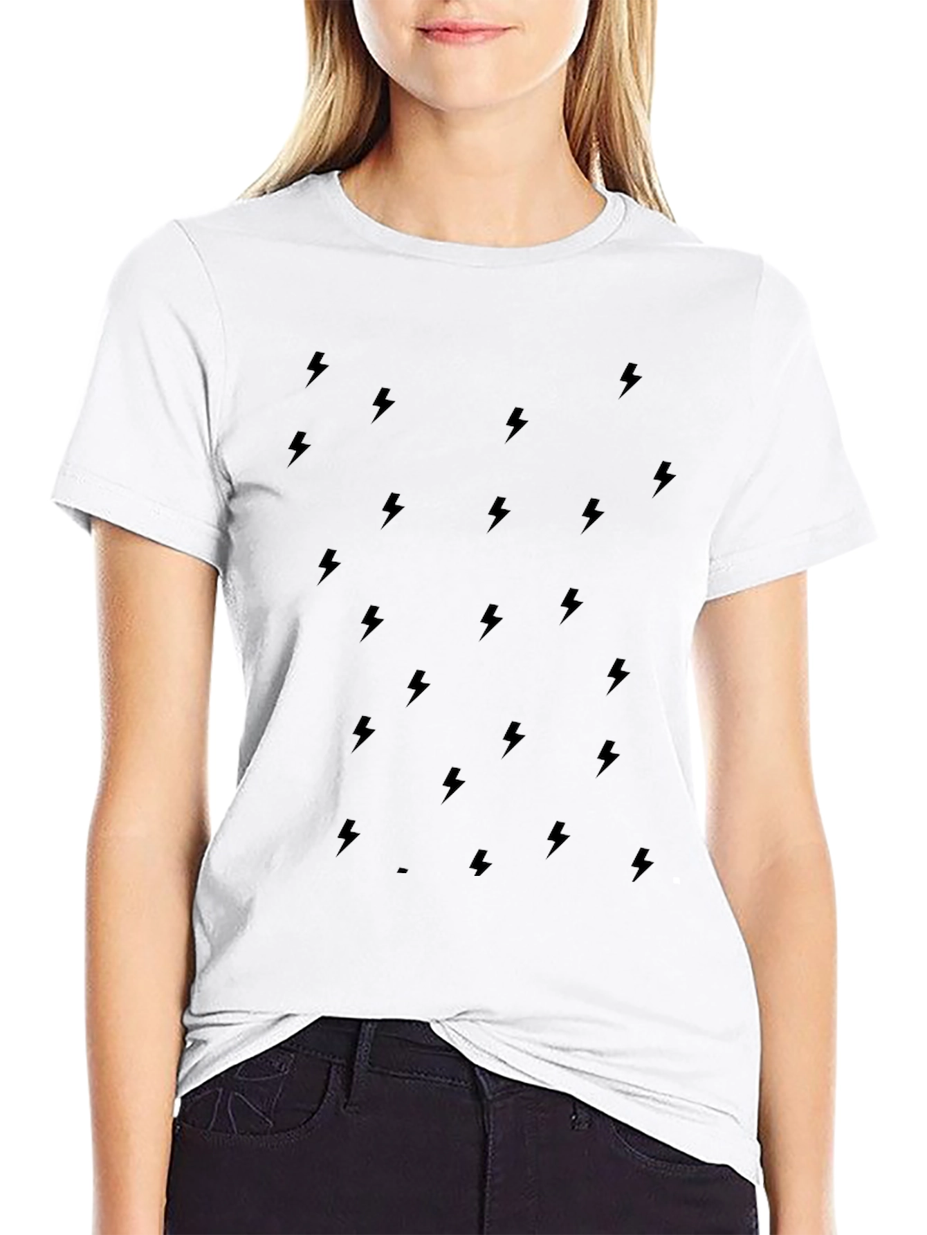 Black Lightning Bolt Print T-Shirt - Stylish Casual Wear