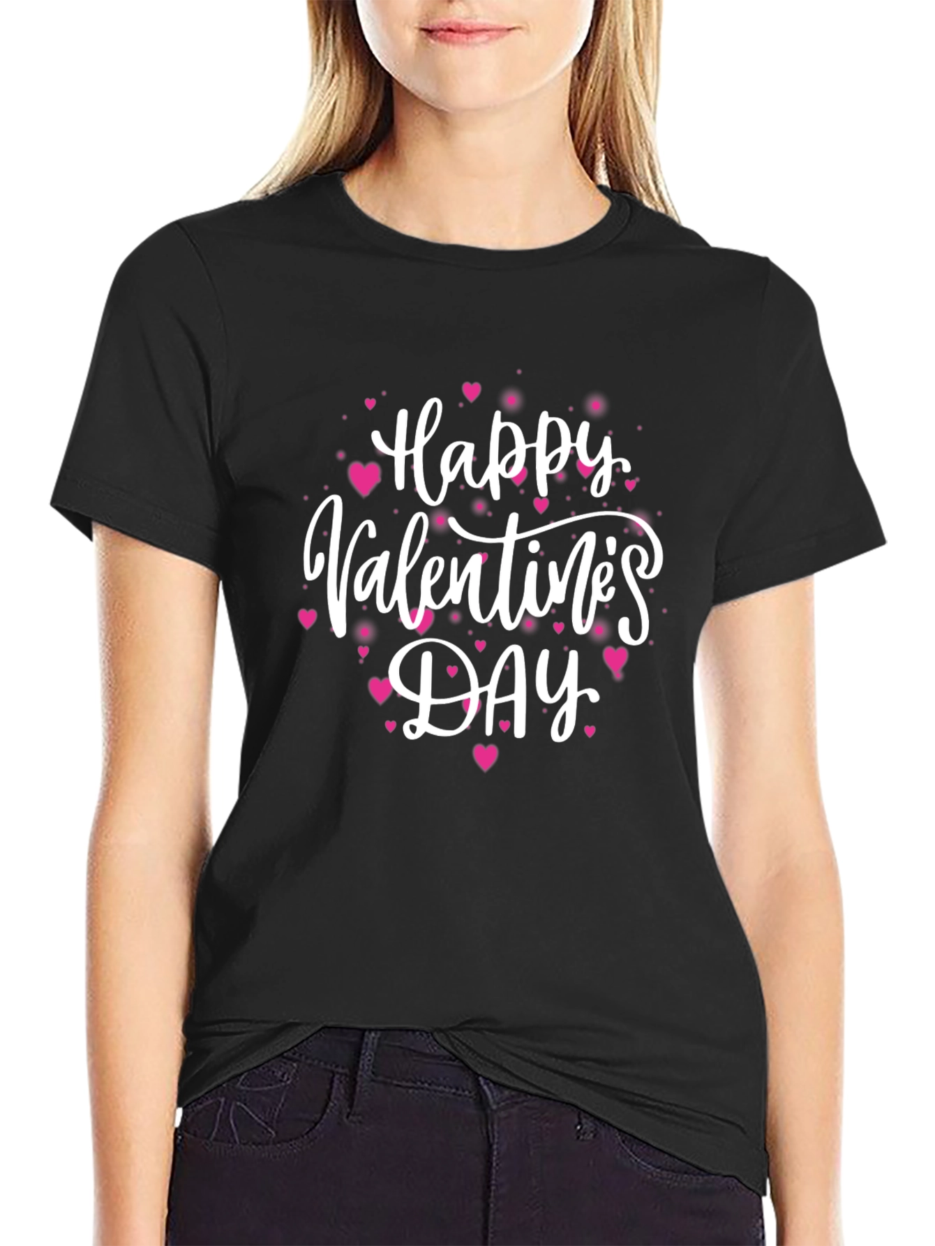 Happy Valentines Day Black Graphic Tee