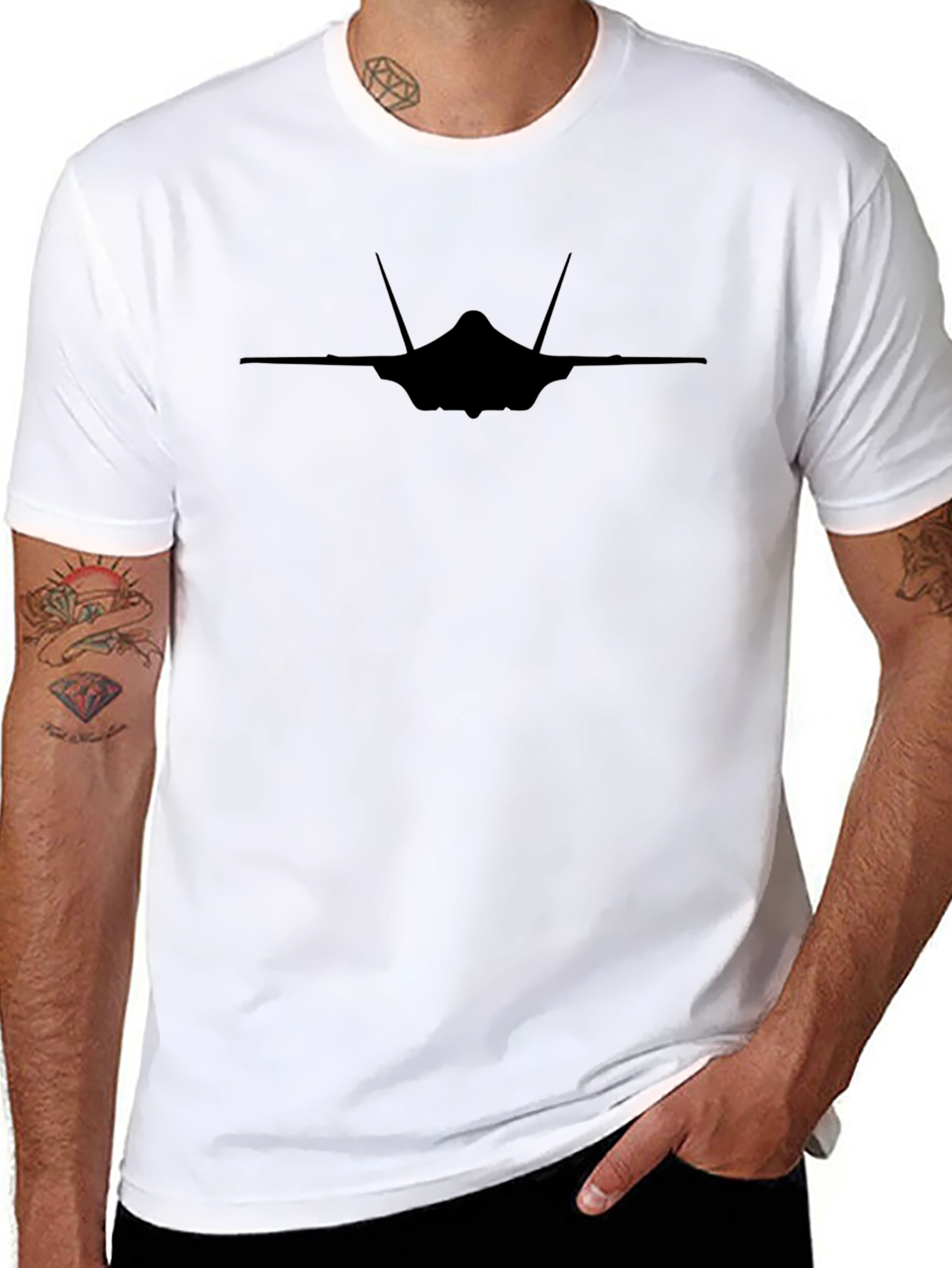 Stealth Fighter Jet Graphic T-Shirt - Black